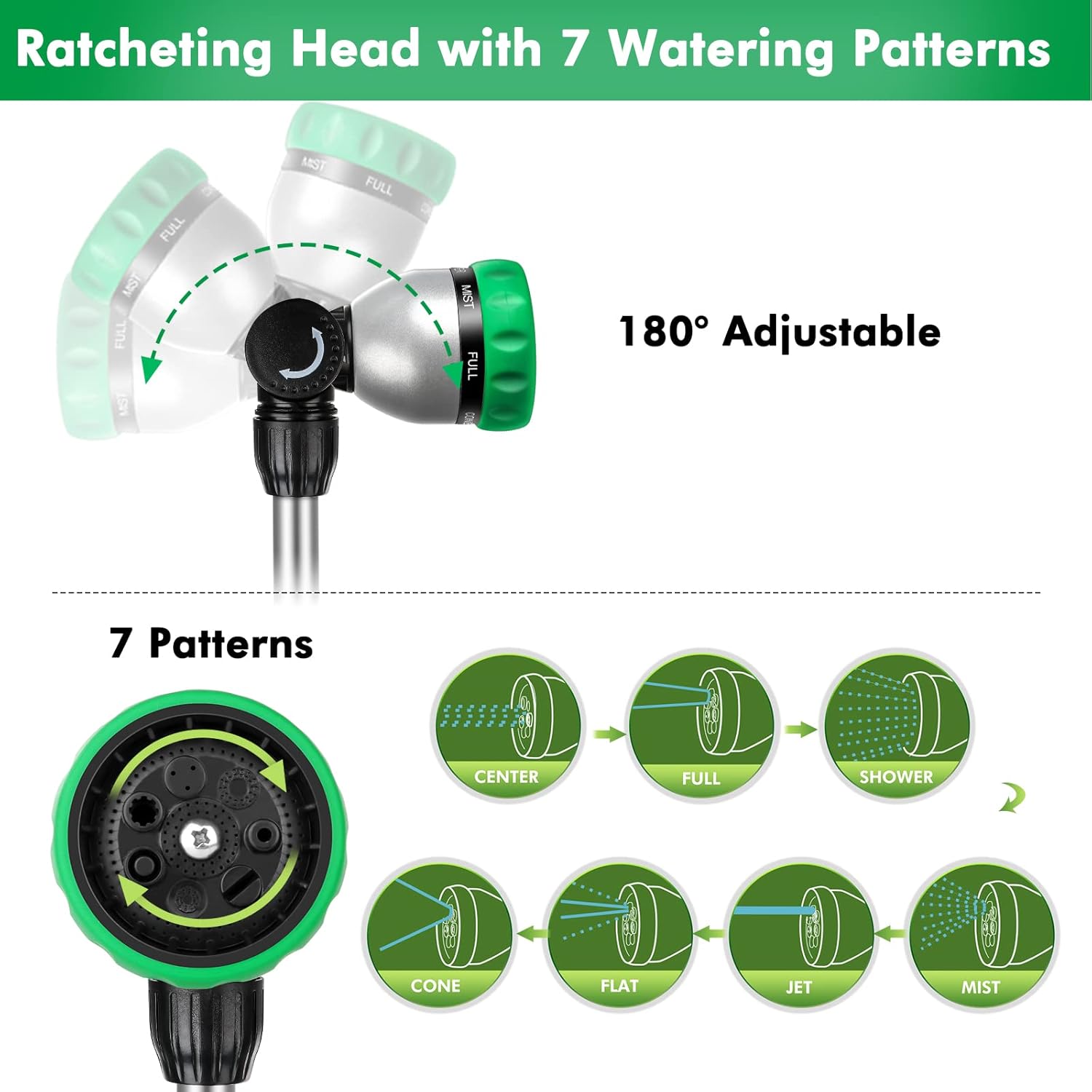 Detalle de RESTMO Metal Watering Wand: Heavy-Duty 16-Inch Sprayer with 7 Patterns and 180° Swivel