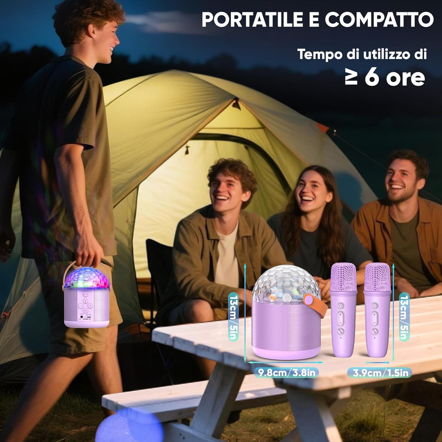 Thumbnail 6 de Dislocati karaoke per bambini e adulti con luci discoteca, altoparlante Bluetooth e microfono Bluetooth