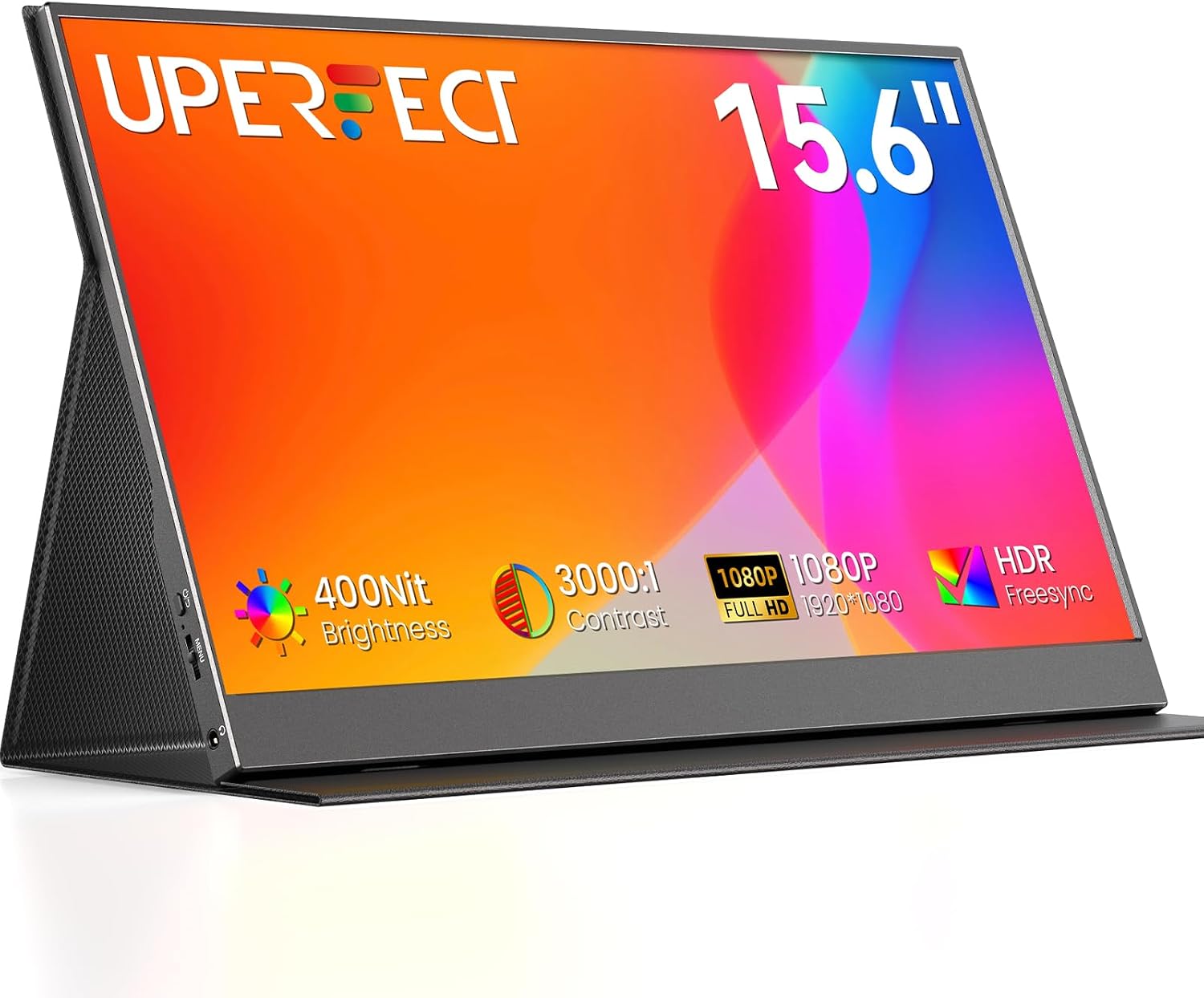 Detalle de UPERFECT 15.6" Portable Monitor with Galvanised Backplate – 1080p IPS, USB-C & Mini HDMI