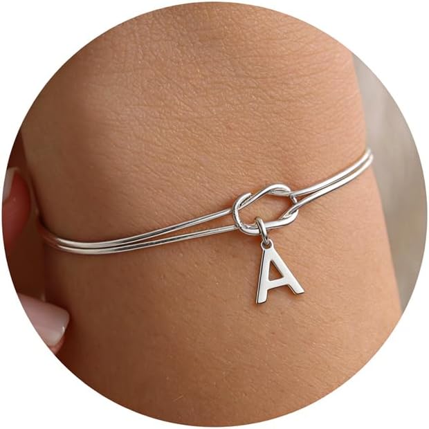 Thumbnail 6 de DORANA Sterling Silver Initial Bracelet with Love Knot – 6.5in + 2in extension