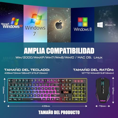 Thumbnail 3 de RedThunder K10: Teclado y Ratón Inalámbricos Gaming con Iluminación RGB y Batería Recargable (Disposición ES) para PC/PS5/Xbox