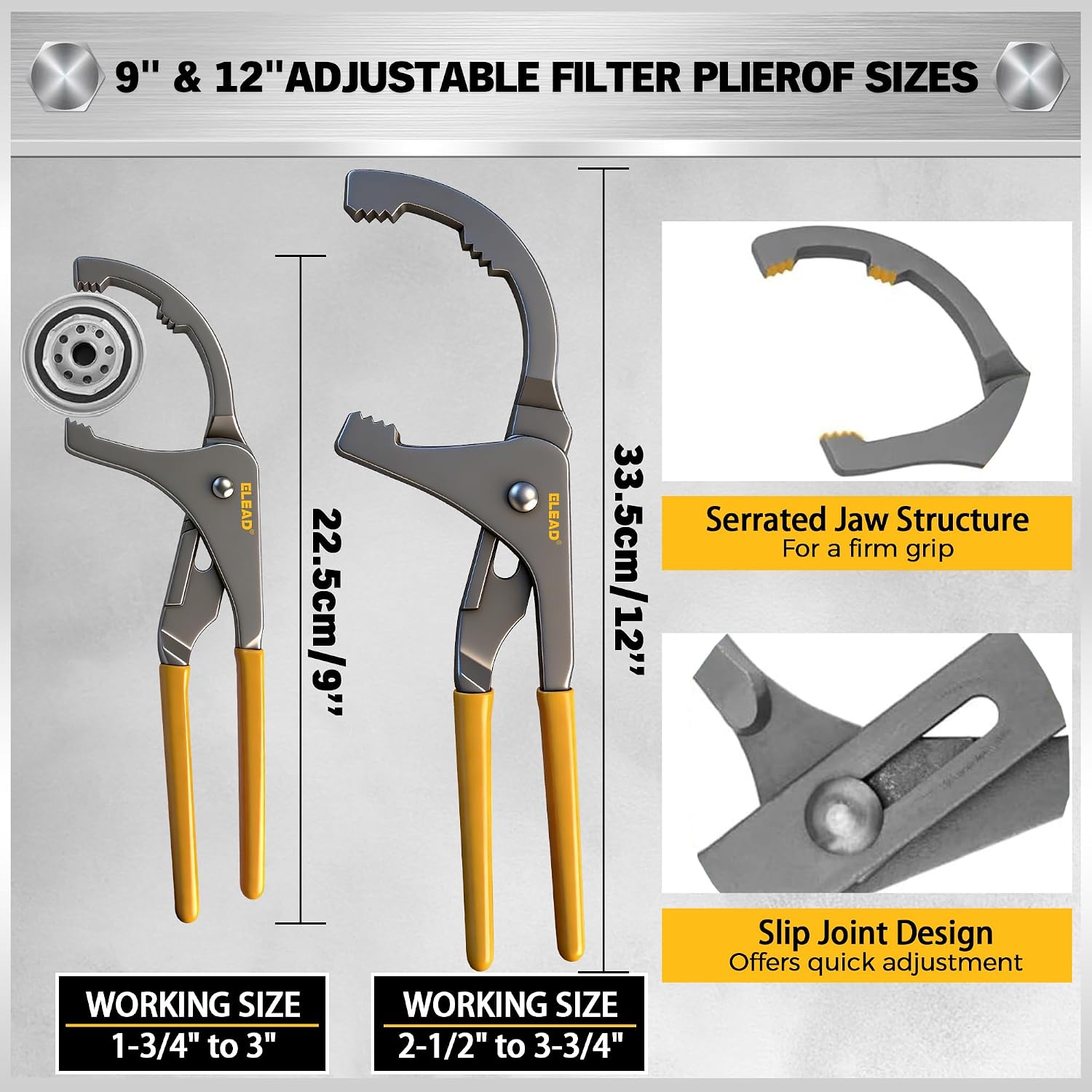 Detalle 2 de ELEAD ED70016 9-Piece Oil Filter Wrench Set with Swivel Heads and Pliers