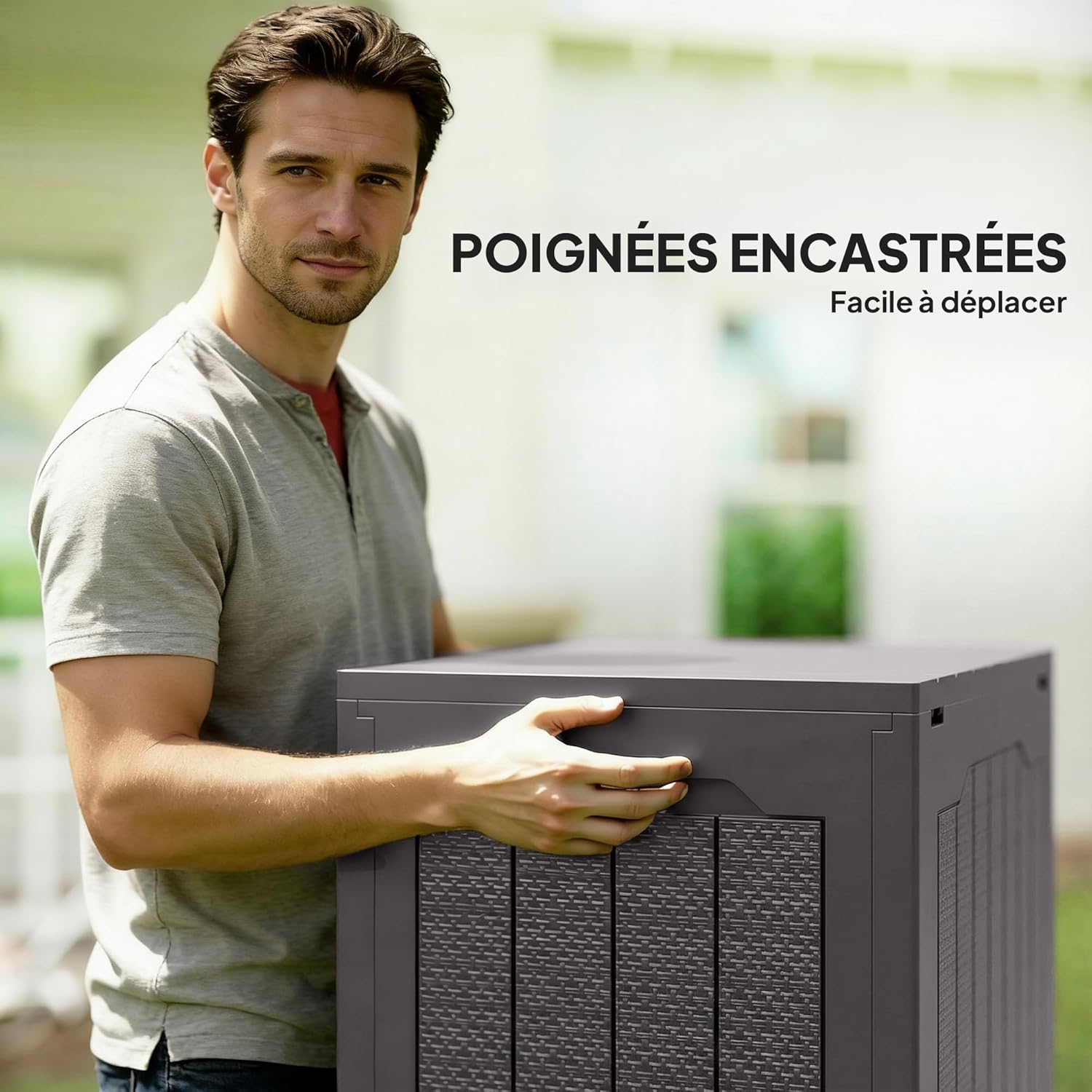 Detalle de Coffre de rangement extérieur Outsunny 93L — coffre étanche avec poignées encastrées