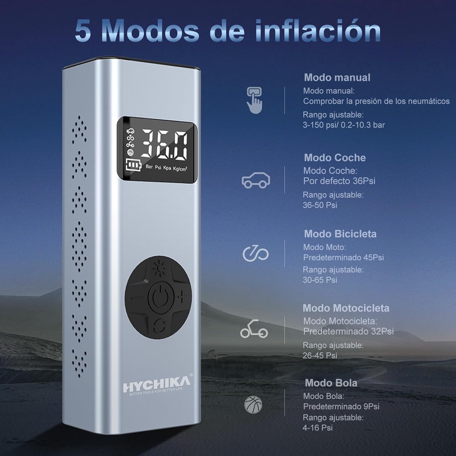 Detalle 1 de HYCHIKA Compresor 150PSI portátil