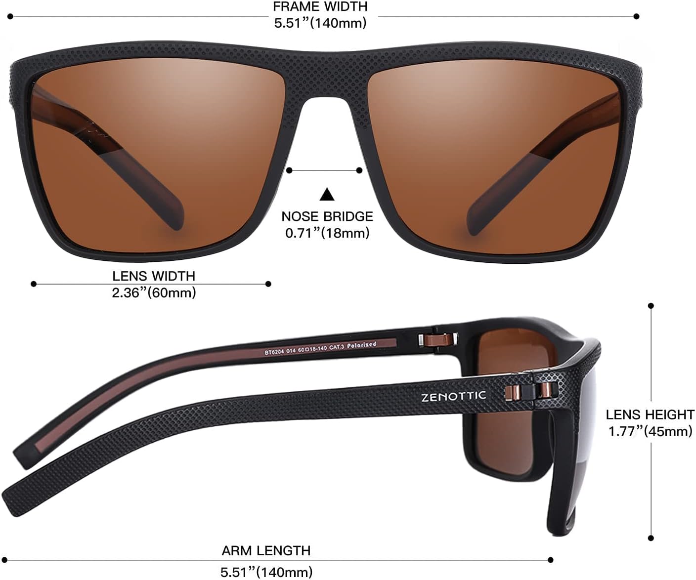 Detalle 2 de ZENOTTIC Occhiali da sole polarizzati uomo con lenti UV400 e montatura TR90, design quadrato