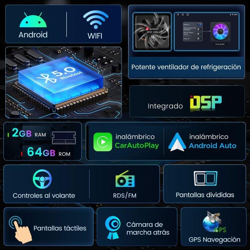 Detalle de JUNSUN para Audi A4 8E B6 B7, autorradio Android 15 de 7 pulgadas, 2 GB/64 GB