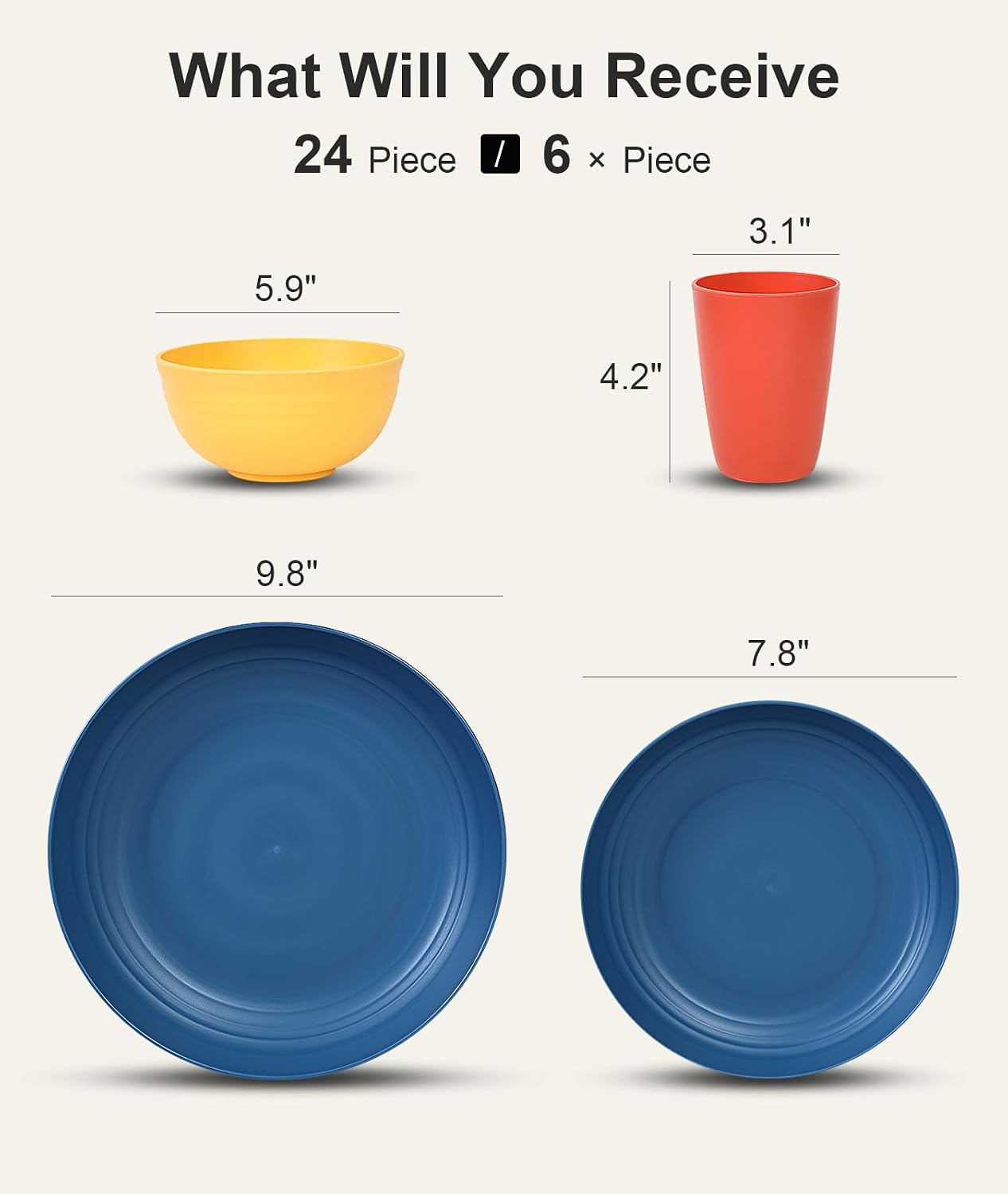 Thumbnail 1 de Quatish 24 Piece Plates and Bowls Sets for 6 – Unbreakable Dinnerware for Camping, RVs, and Daily Use