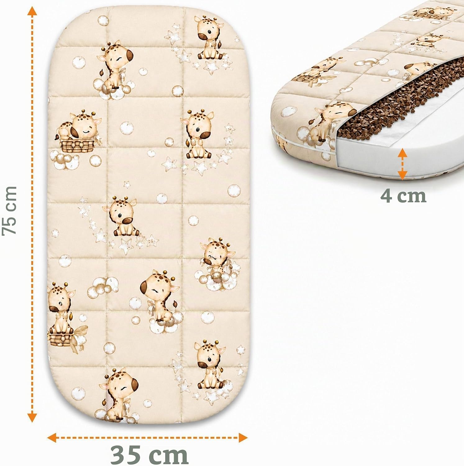 Detalle de Totsy Baby madrass 75 × 35 cm för liggdel med bambuöverdrag