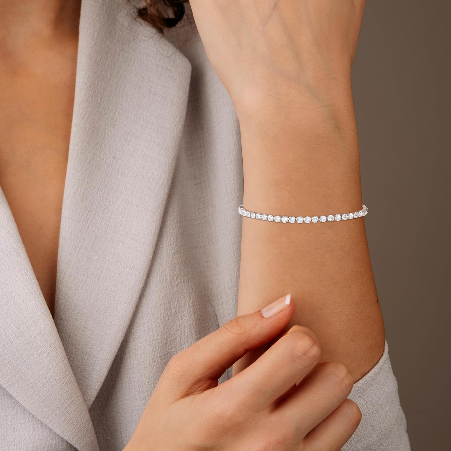 Detalle 2 de ESPVO S925 Silver Tennis Bracelet for Women – Crystal Birthstone Jewellery