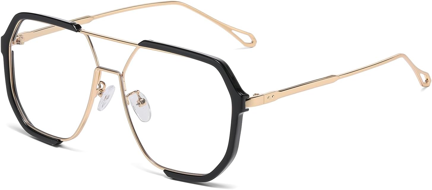 LJCZKA Square Blue Light Blocking Glasses with Oversized Pilot Metal Frame