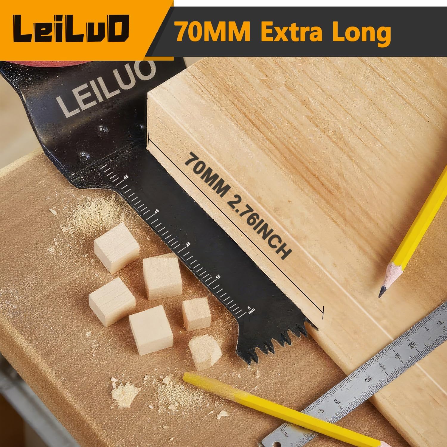 Thumbnail 3 de LEILUO 15-teiliges Multitool-Sägeblatt-Set extra lang (70 mm) mit Titan für Holz und Metall