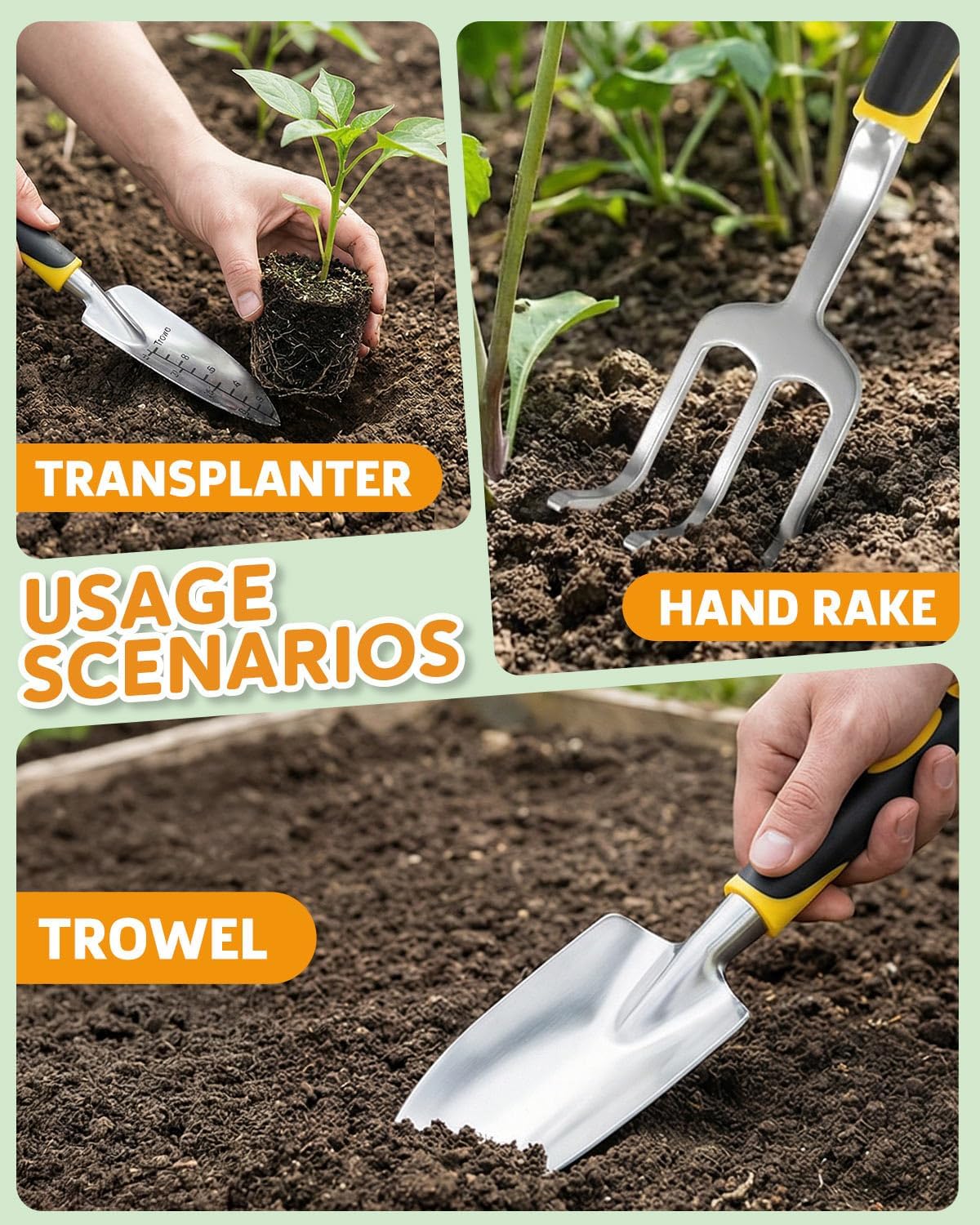 Thumbnail 5 de 7-Piece Garden Tools Set (Stainless Steel) with Storage Tote Bag, Black & Yellow