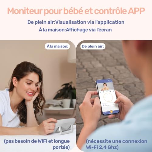 Detalle de jeeber 1080P WiFi Babyphone Caméra Bébé – Écran IPS 4" et PTZ 360°