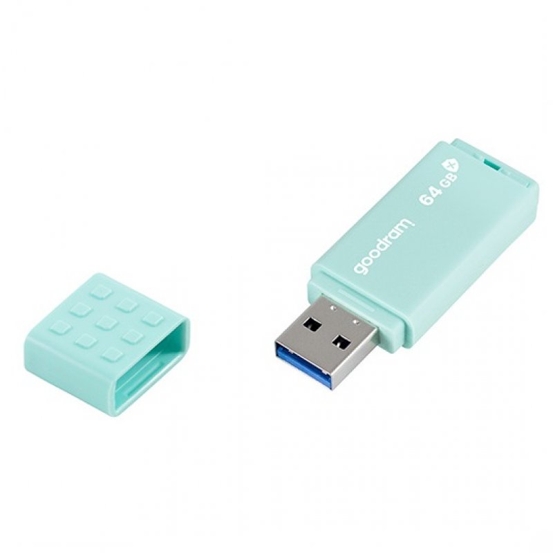 Detalle de Goodram Ume3 Care 64 GB, memoria USB 3.0 turquesa con tecnología Biomaster