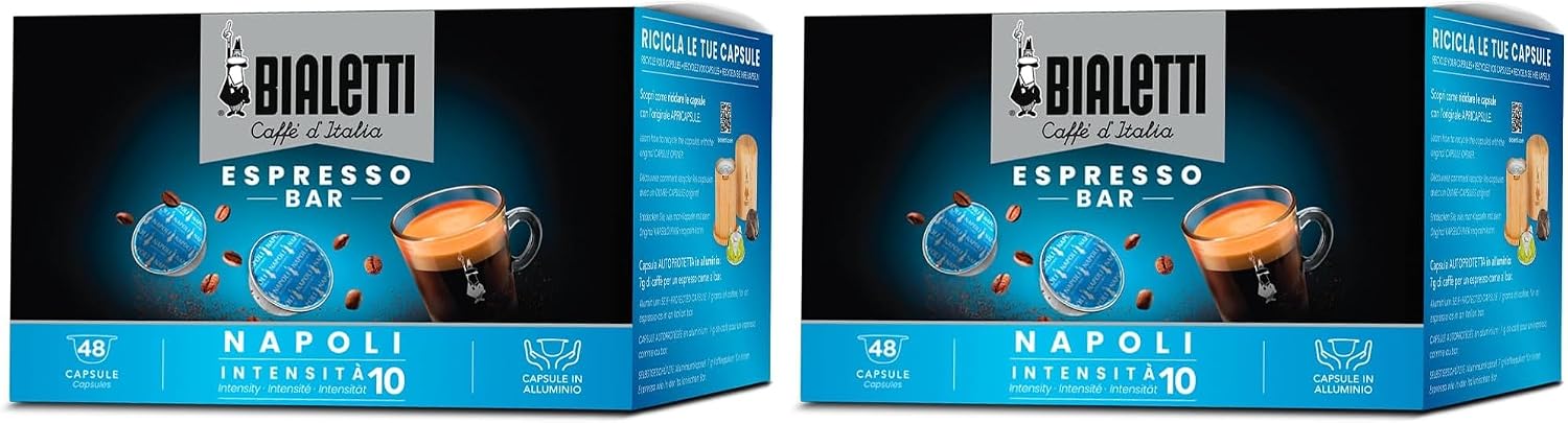 Detalle 2 de Bialetti Caffè d'Italia Napoli Intensità 10 – Box 48 Capsule, Alluminio, Compatibili con Macchine Bialetti