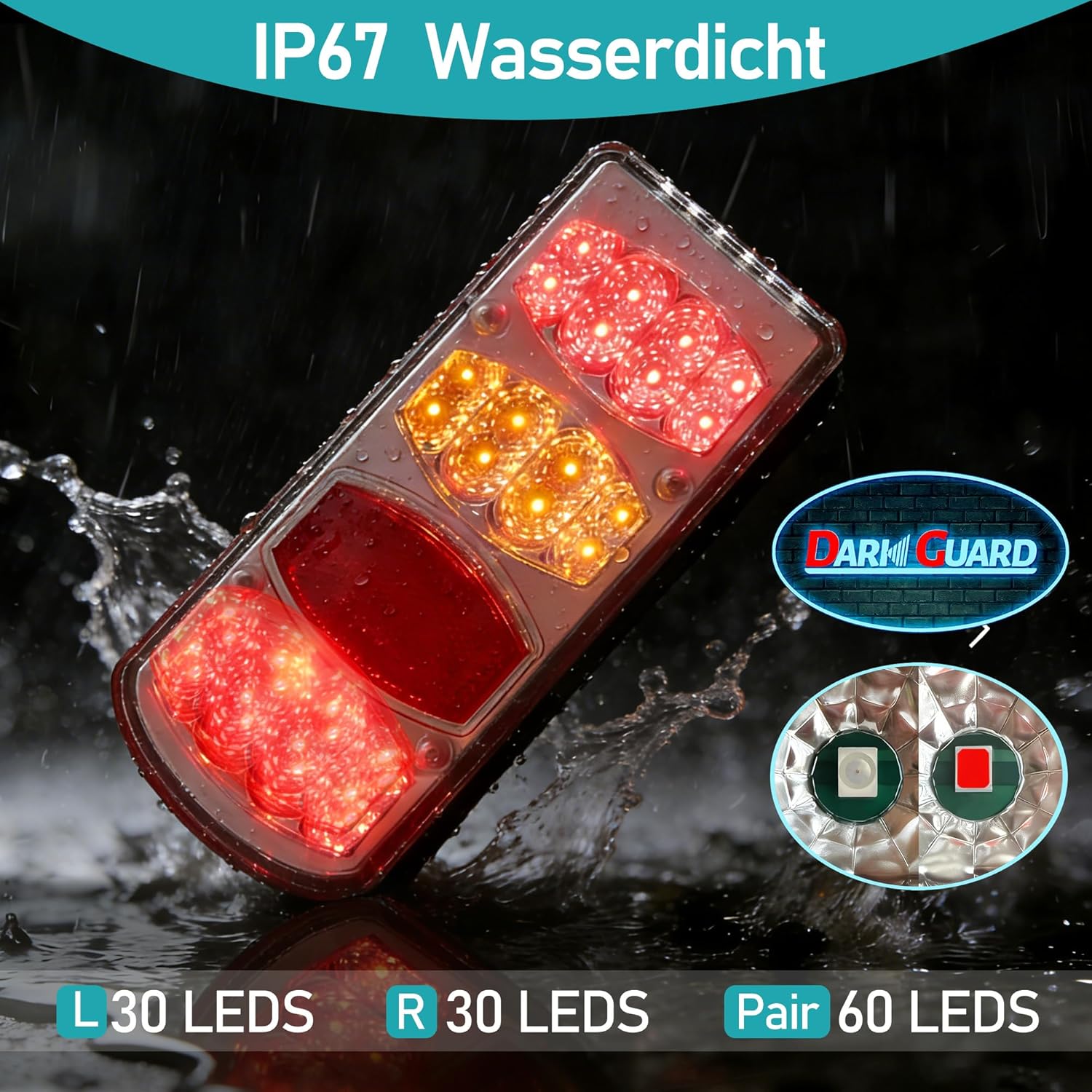 Detalle de DARKGUARD LED Waterproof 13-Pin Trailer Lights Kit (12V/24V) with 7 Functions and 5-Pin Bayonet Connector