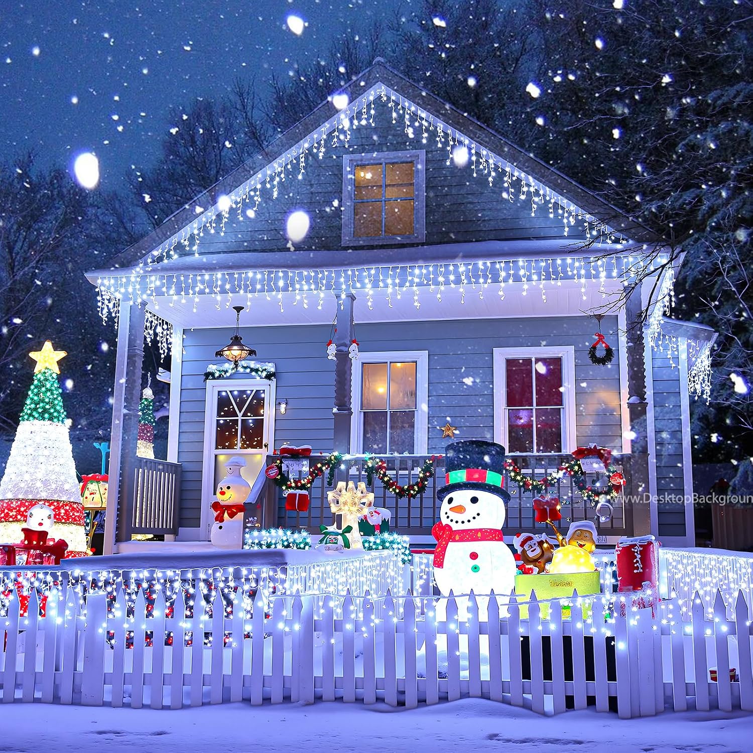 Detalle 1 de Nielfoi BG-CL3M3-306L01 LED Icicle Lights, 33 ft, 400 Cool White LEDs
