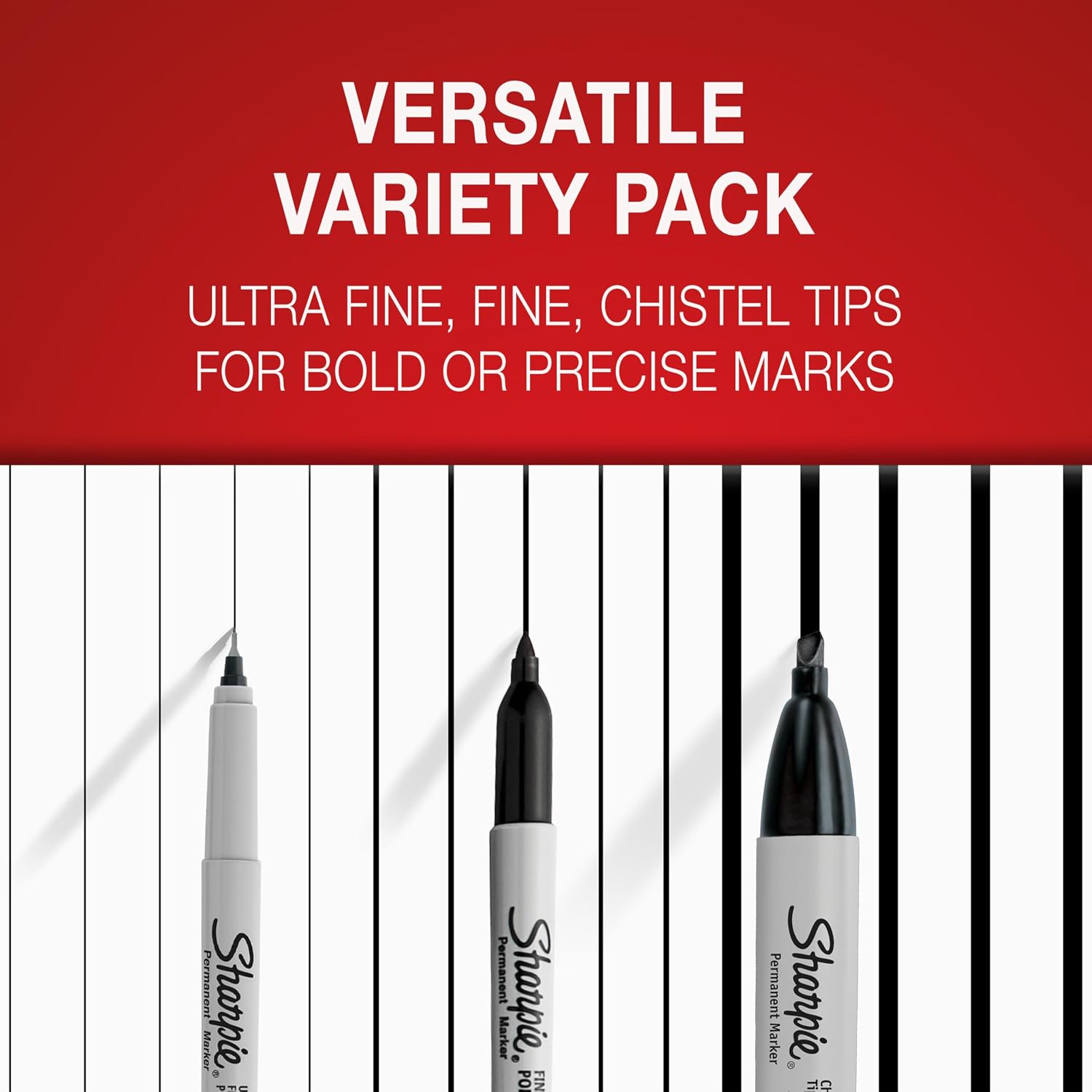 Detalle de Sharpie Permanent Marker Pens Variety Pack (Ultra Fine, Fine & Chisel Tip) – 6 Black