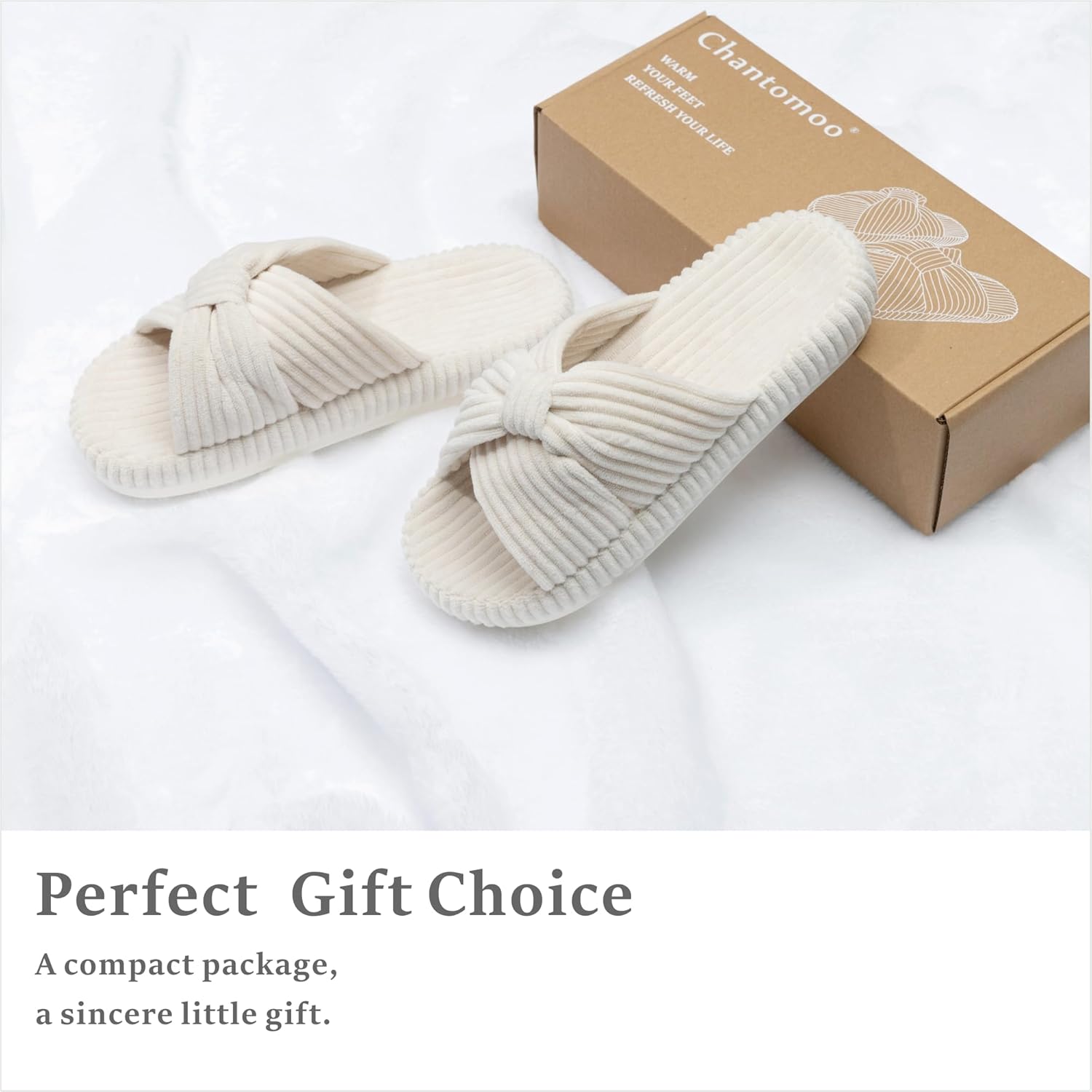Thumbnail 4 de Chantomoo Women’s Memory Foam Corduroy Bow Crossbands Slippers