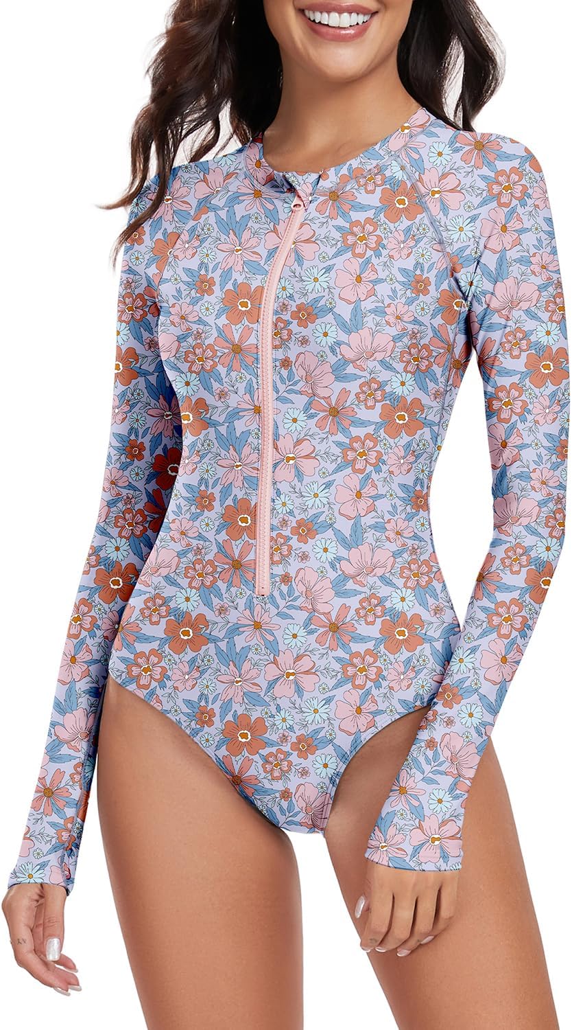 Detalle 2 de Century Star UPF 50+ Long Sleeve Rash Guard Swimsuit for Women — Floral, Full Coverage