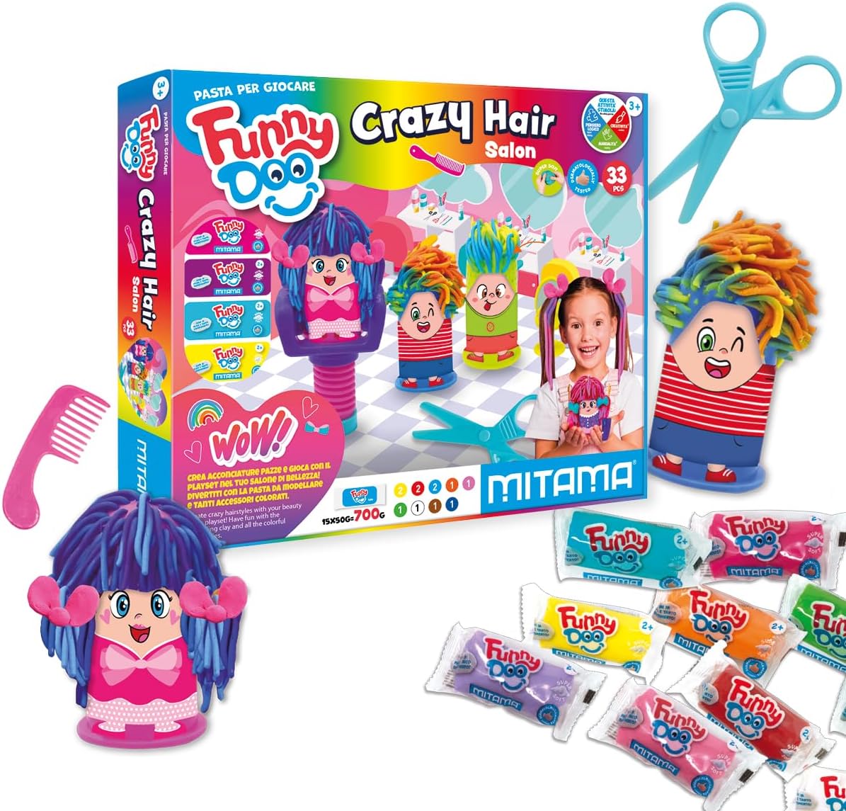 Detalle 2 de Mitama Funny Doo – Kit de Jeu de Coiffeur avec 15 Pots de pâte à modeler et Accessoires
