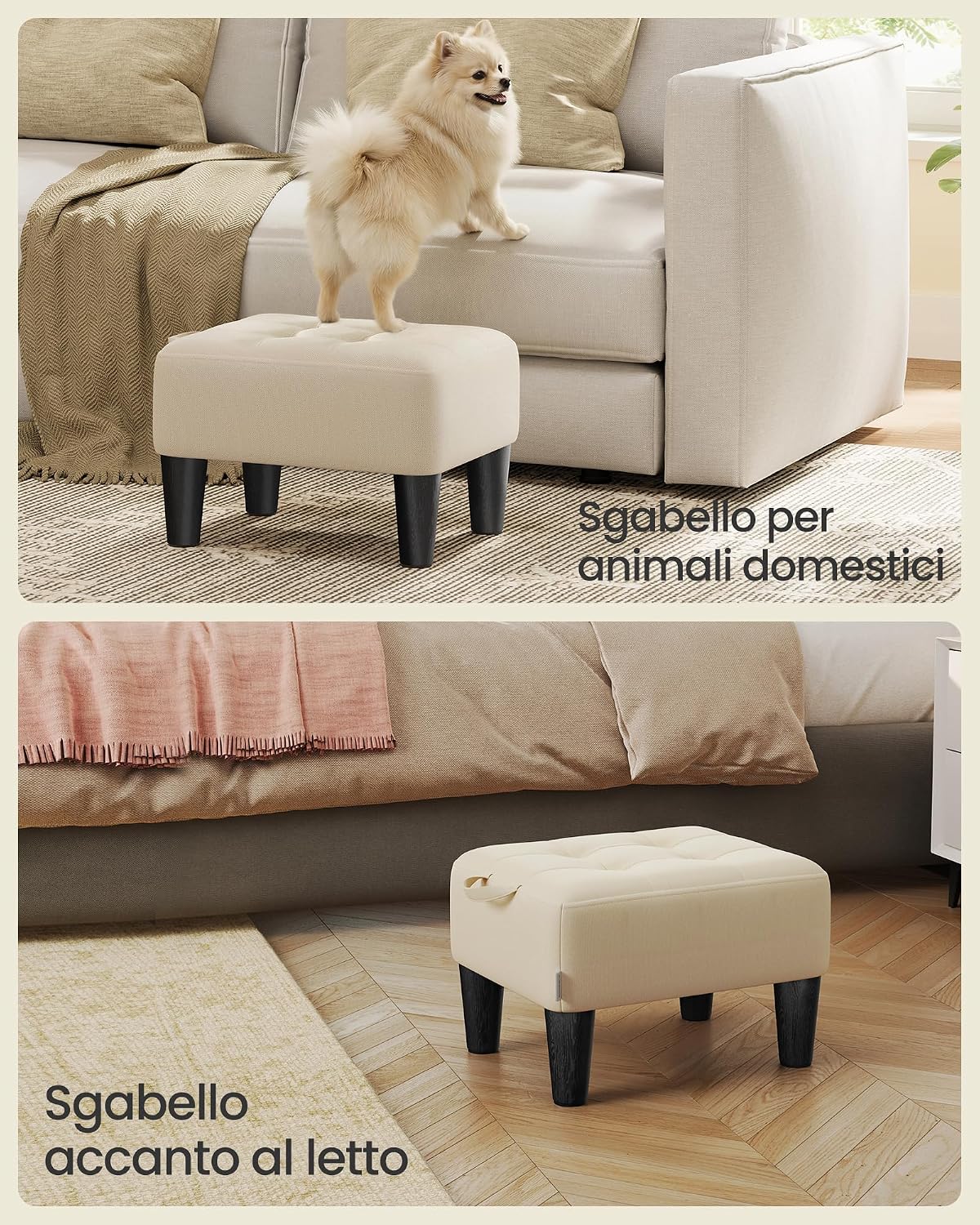Thumbnail 6 de SONGMICS Sgabello Poggiapiedi con Pouf Contenitore Lino sintetico, Beige Sabbia/Nero Inchiostro – LOM502LF01