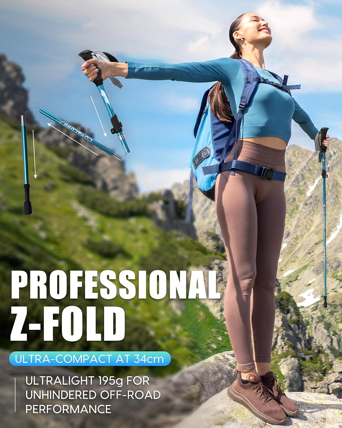 Thumbnail 2 de covacure Trekking Poles - Blue, 7075 Aluminum Folding Hiking Poles