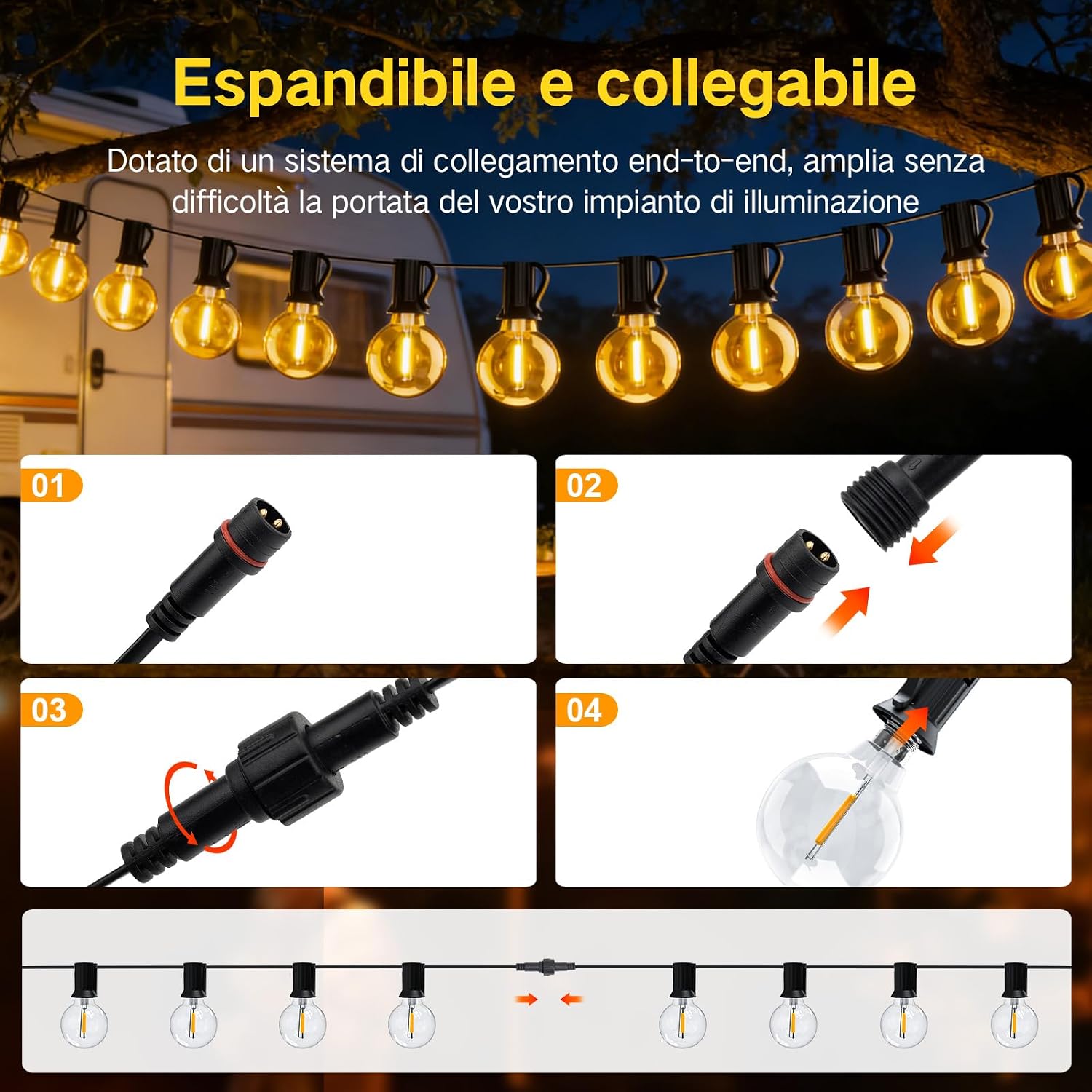 Thumbnail 5 de Catena Luminosa Esterno 30M IP65 con Luci LED G40 Dimmerabili e Telecomando – Giardino, Terrazze e Festività