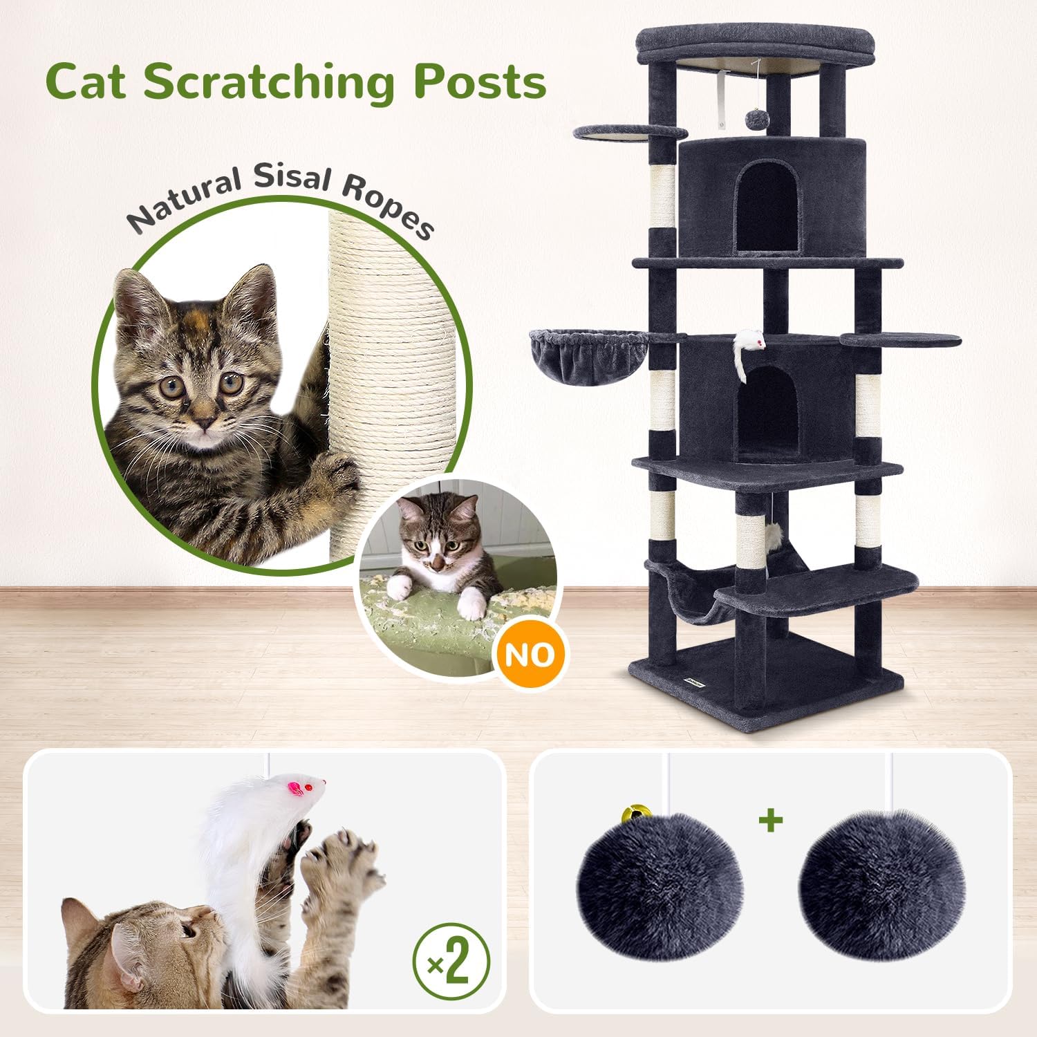 Detalle 2 de Globlazer C66 66-Inch Corner Cat Tree with Sisal Posts and Condos