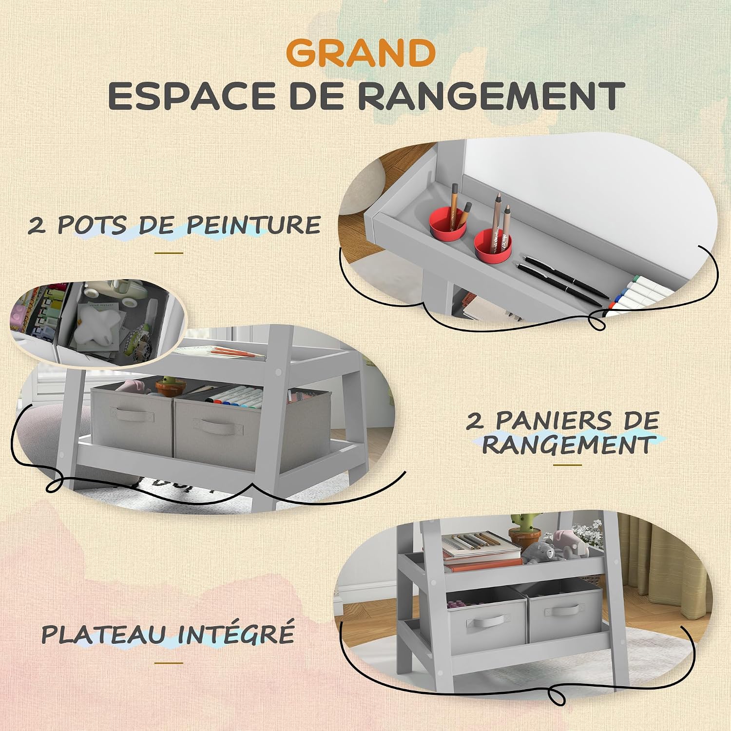 Thumbnail 3 de AIYAPLAY 3B0-012V80GY kinderezel, 3-in-1 met magnetisch whiteboard en krijtbord