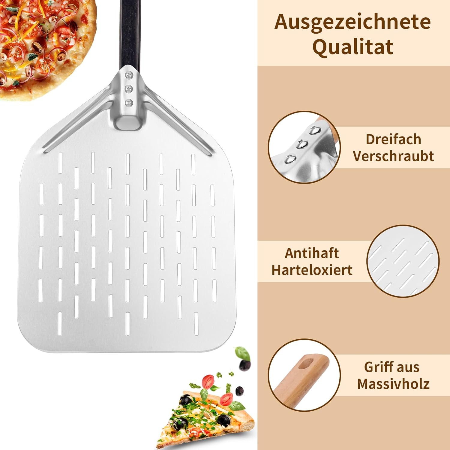 Thumbnail 1 de HOUSLUX Pizzaschieber 40 × 30 cm – Große Pizzaschaufel mit Holzgriff und abnehmbarem Griff