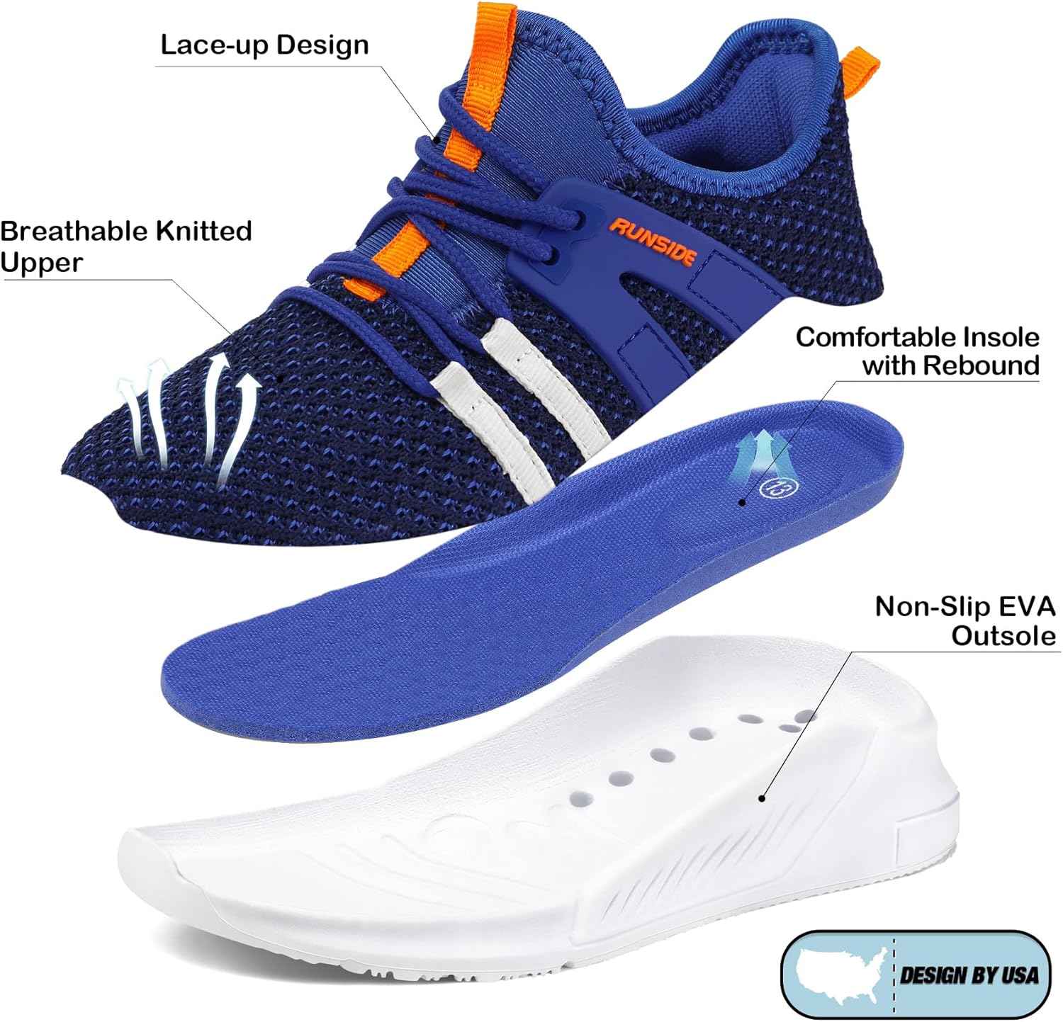 Thumbnail 4 de RUNSIDE Kids’ Lightweight Breathable Lace-Up Tennis & Running Sneakers