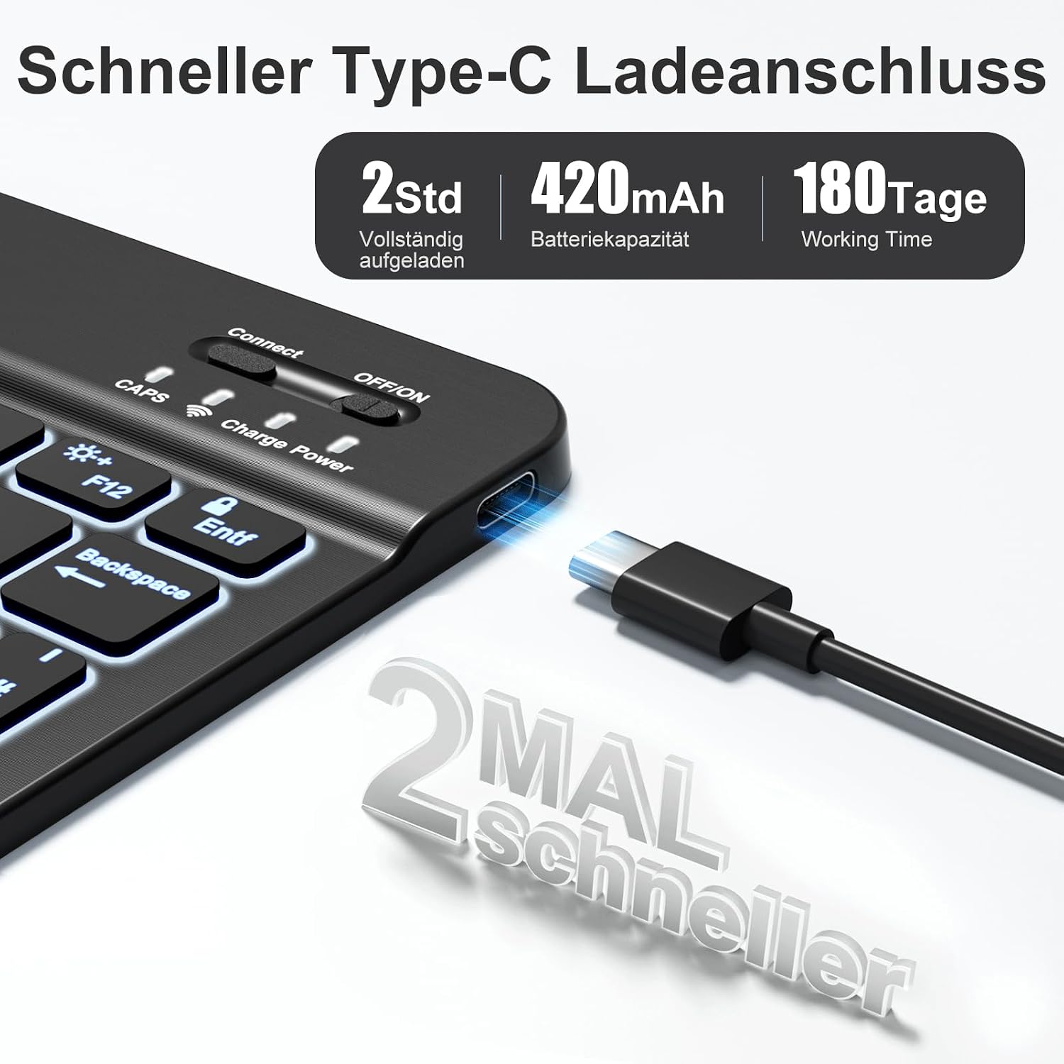 Detalle de Vobafe Bluetooth Tastatur 420mAh