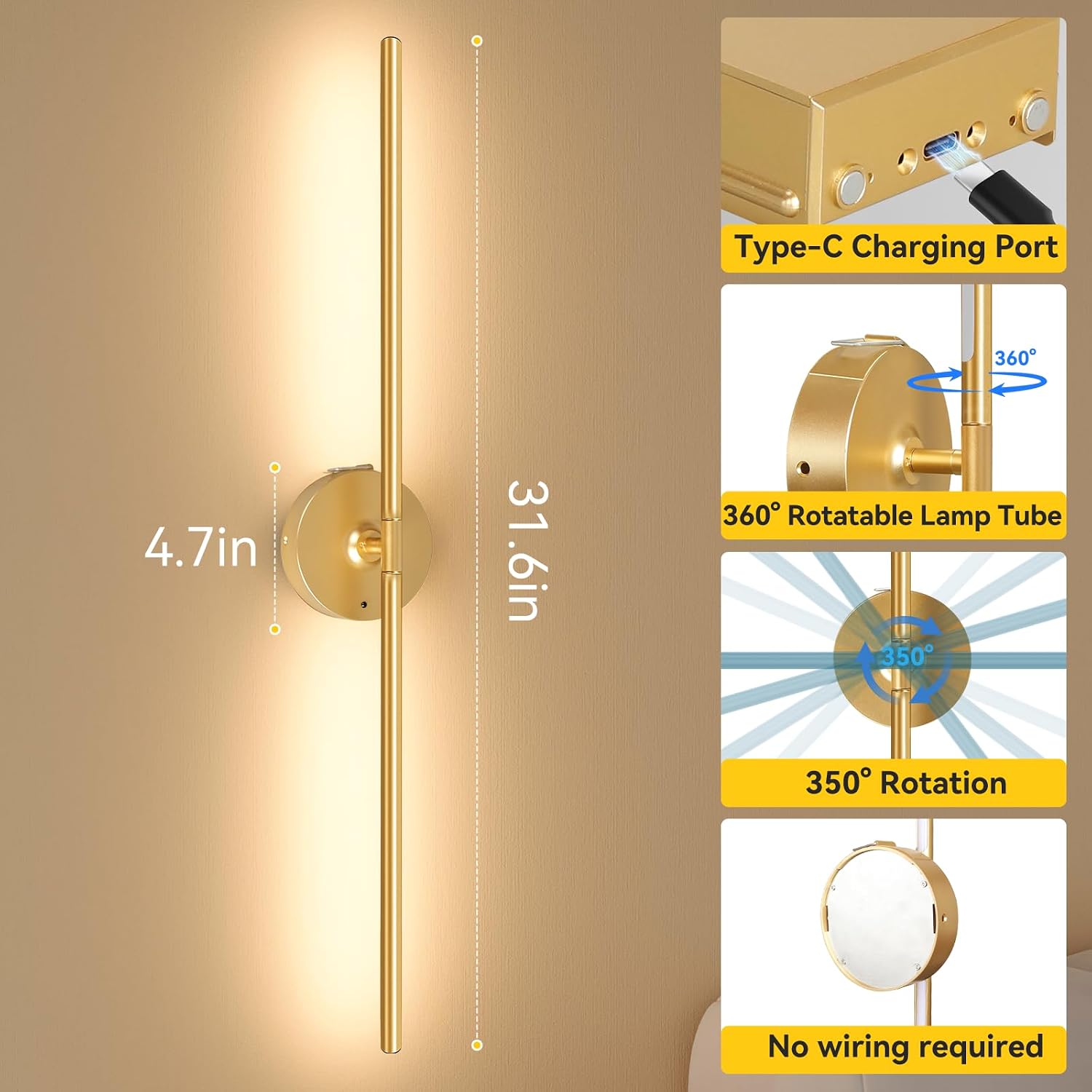 Detalle de Rechargeable Wall Sconces, 8000mAh