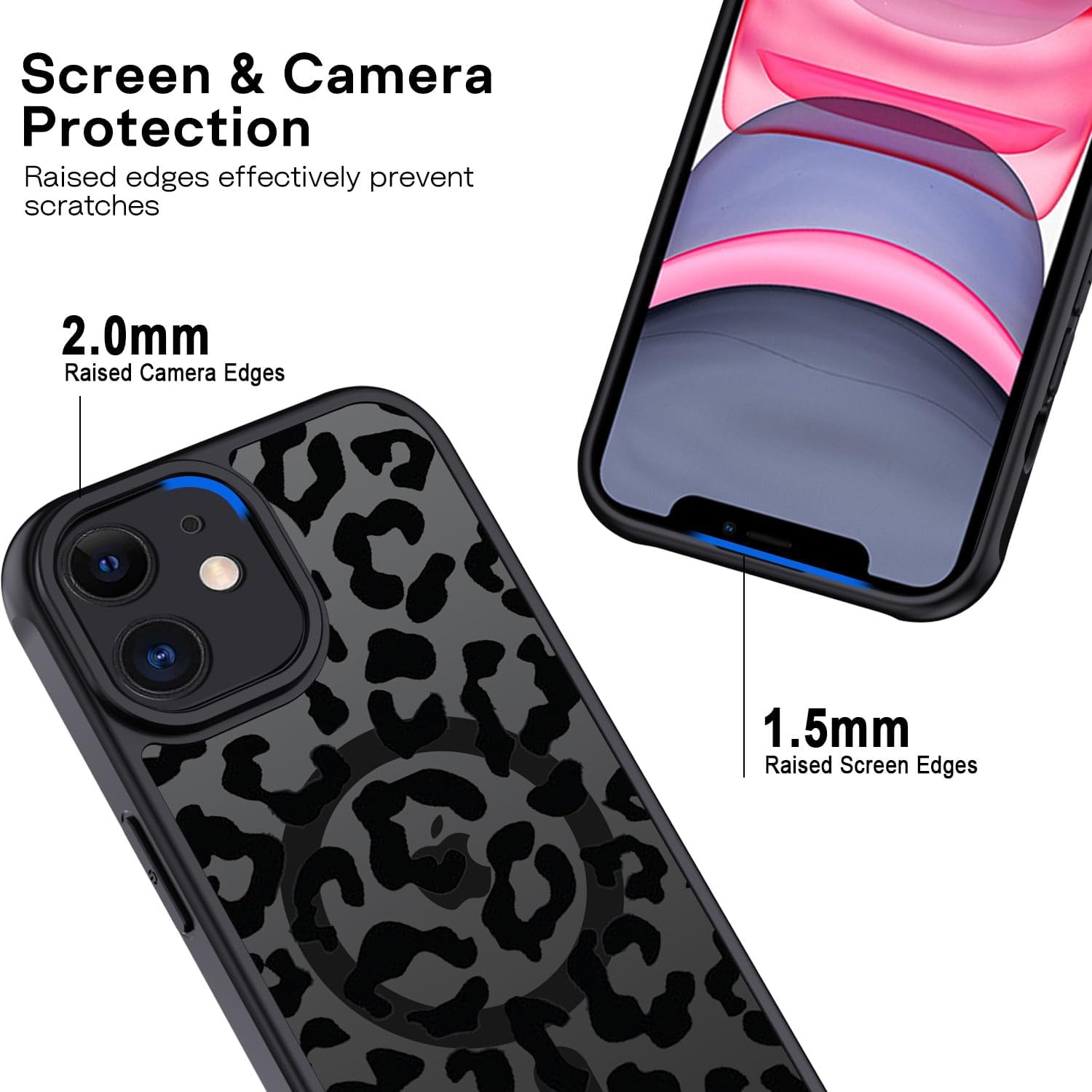 Thumbnail 5 de XTCASE Coque Magnétique pour iPhone 11 – Motif Léopard, Translucide Mat, TPU/PC, Noir
