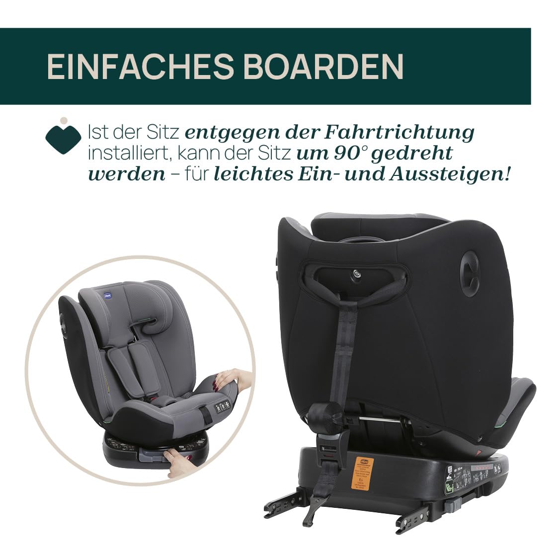 Detalle de Chicco Unico Evo I-Size 0–36 kg: 360° drehbar, 0+/1/2/3, ISOFIX