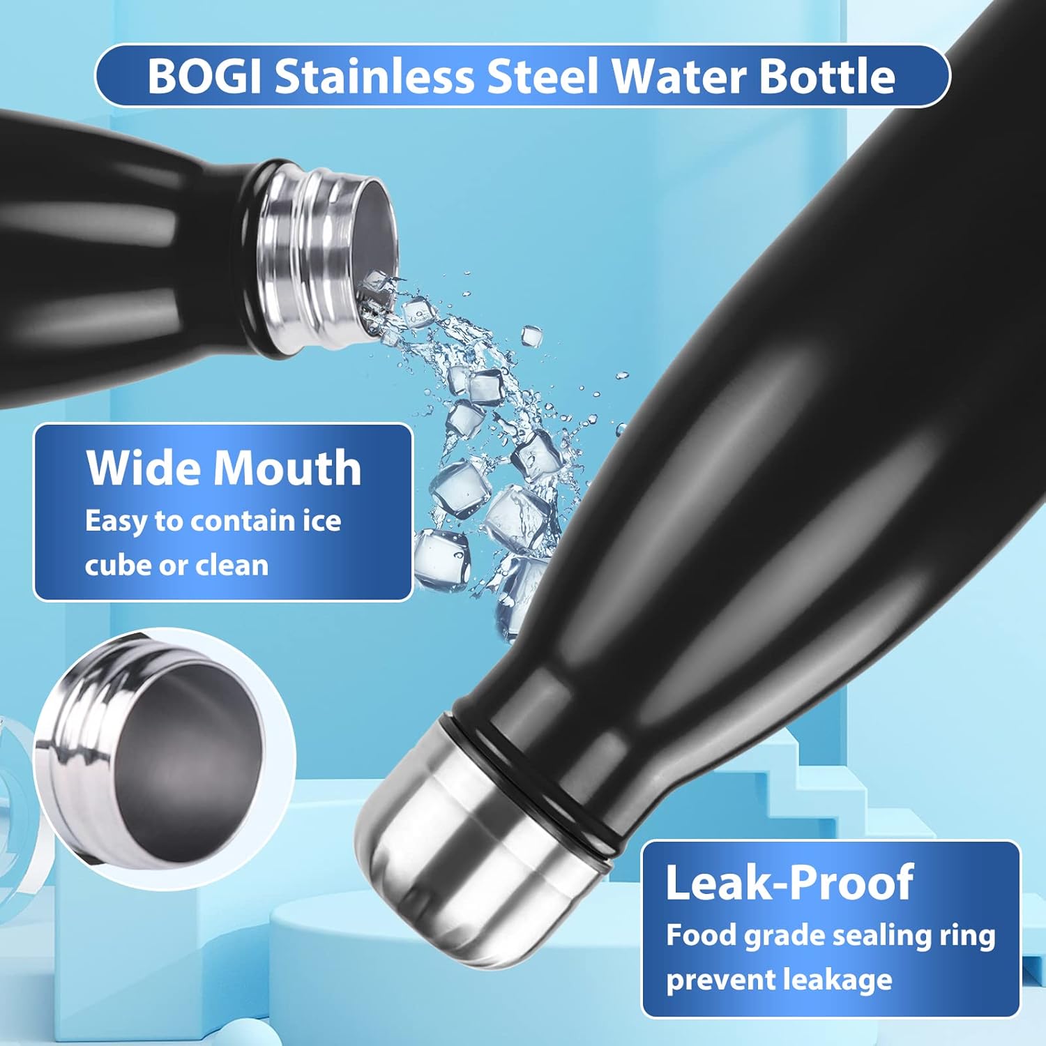 Thumbnail 4 de BOGI Insulated Metal Water Bottle, 500ml – Leakproof Stainless Steel, Keeps Hot & Cold