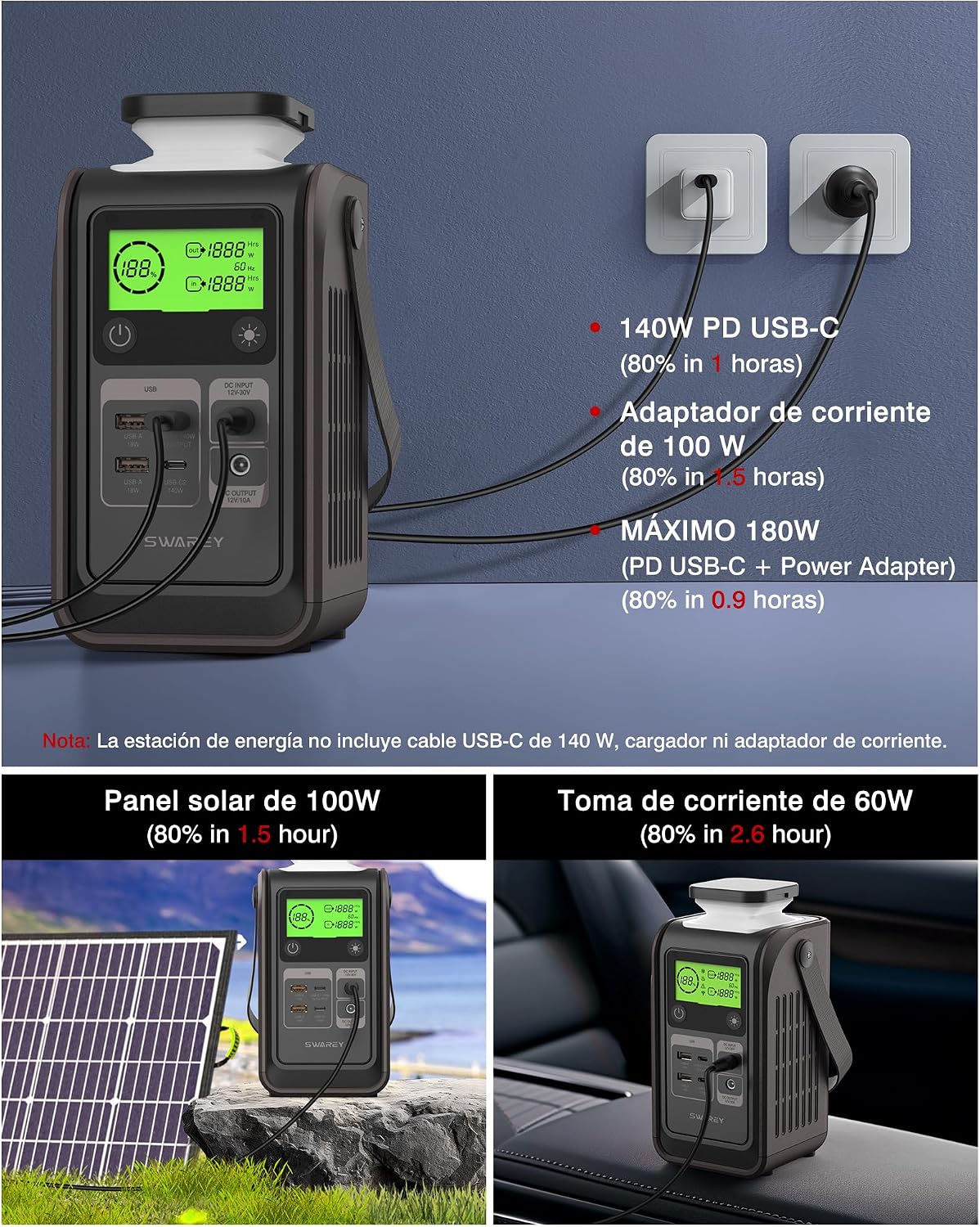 Thumbnail 4 de SWAREY Estación de Energía Portátil 192Wh