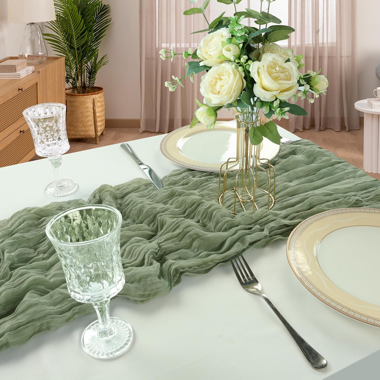 Thumbnail 5 de CKIKU 6-Pack Sage Green Cheesecloth Table Runner (10FT Each)