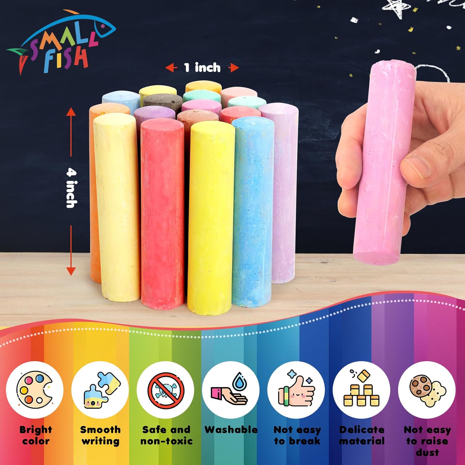 Thumbnail 2 de 200PCS Washable Sidewalk Chalks Set (20 Colors) — Jumbo Washable Sidewalk Chalk for Kids, Outdoor Drawing & Blackboard Art
