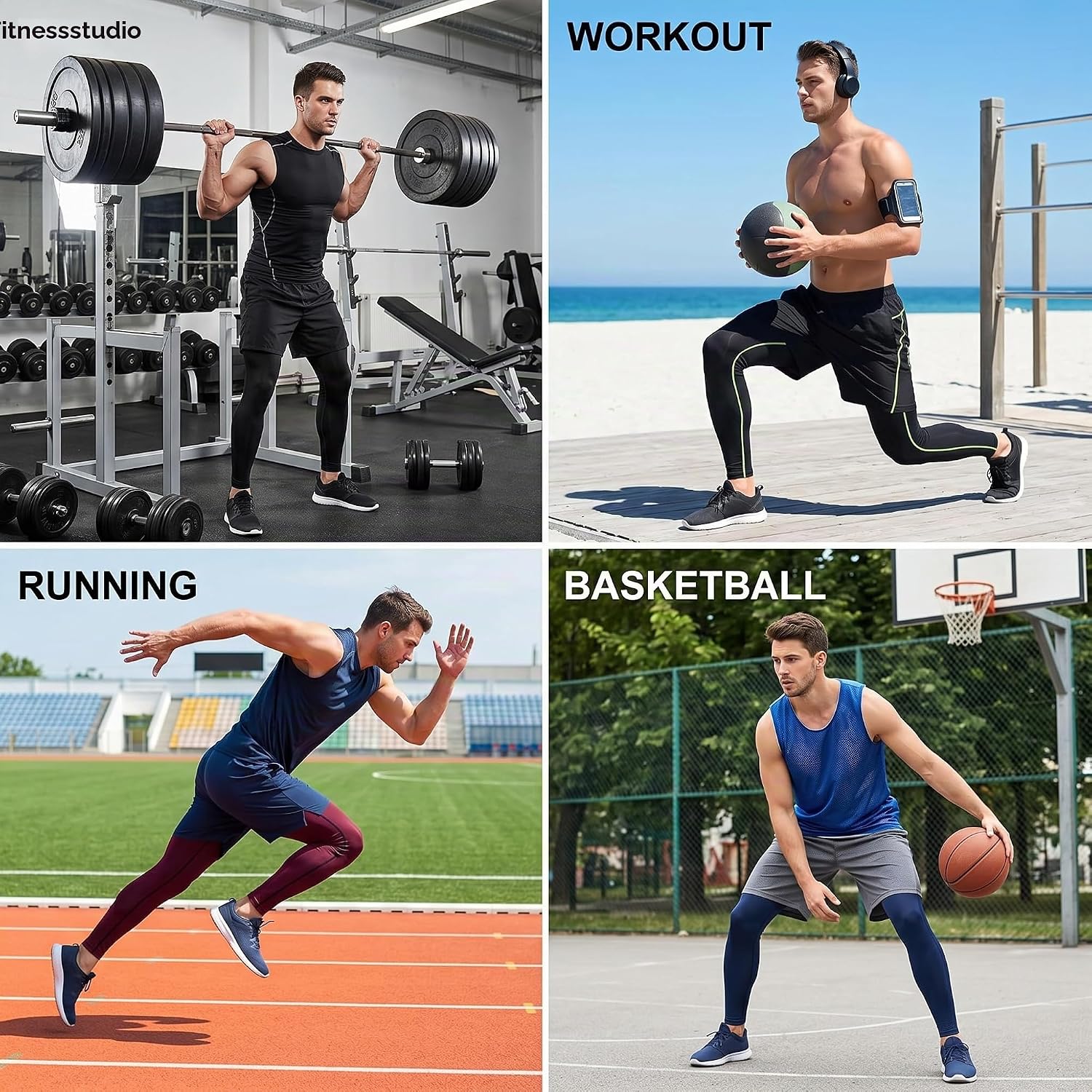 Detalle de YUSHOW 3er Pack Kompressionshose Herren – Lang, Atmungsaktiv, Tight Fit