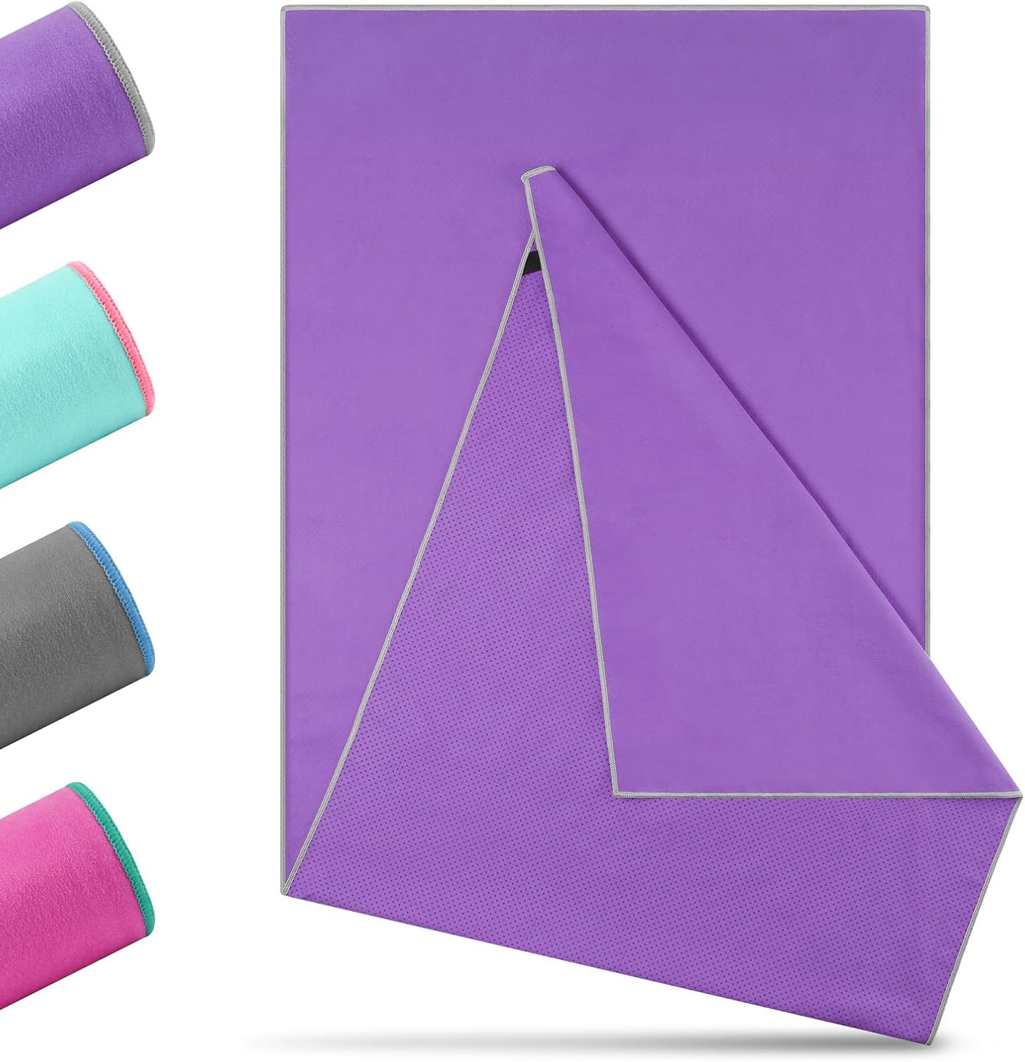 Novent Yoga Handtuch rutschfest 185x65cm – Mikrofaser Yogatuch mit Antirutsch-Noppen, lila