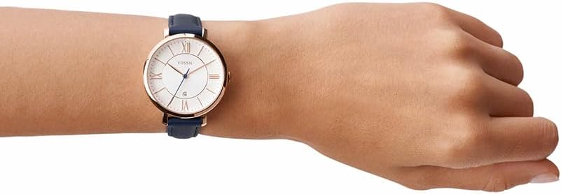 Detalle de Fossil Jacqueline Damenarmbanduhr – Quarz, 36 mm Gehäuse, blaues Lederband