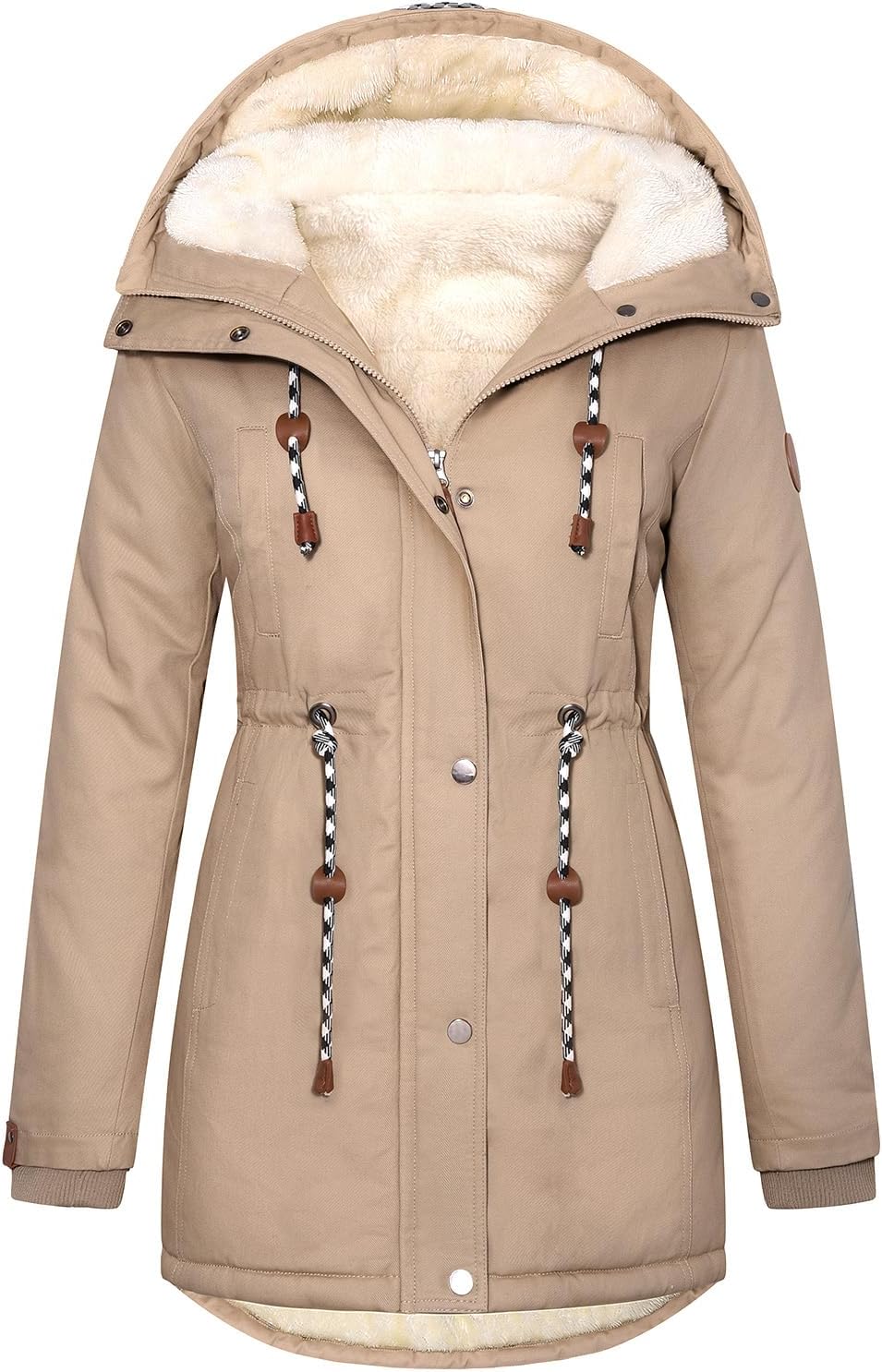 Detalle de Xnova Women's Winter Fleece-Lined Parka Coat with Hood – Warm Cotton, Windproof Mid-Length Overcoat