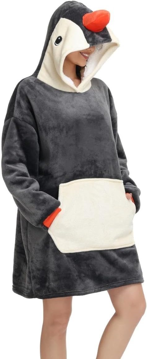 Detalle de Chuangminghangqi Unisex Kuscheldecke als Hoodie mit Ärmeln und Kapuze – oversized Tier-Design