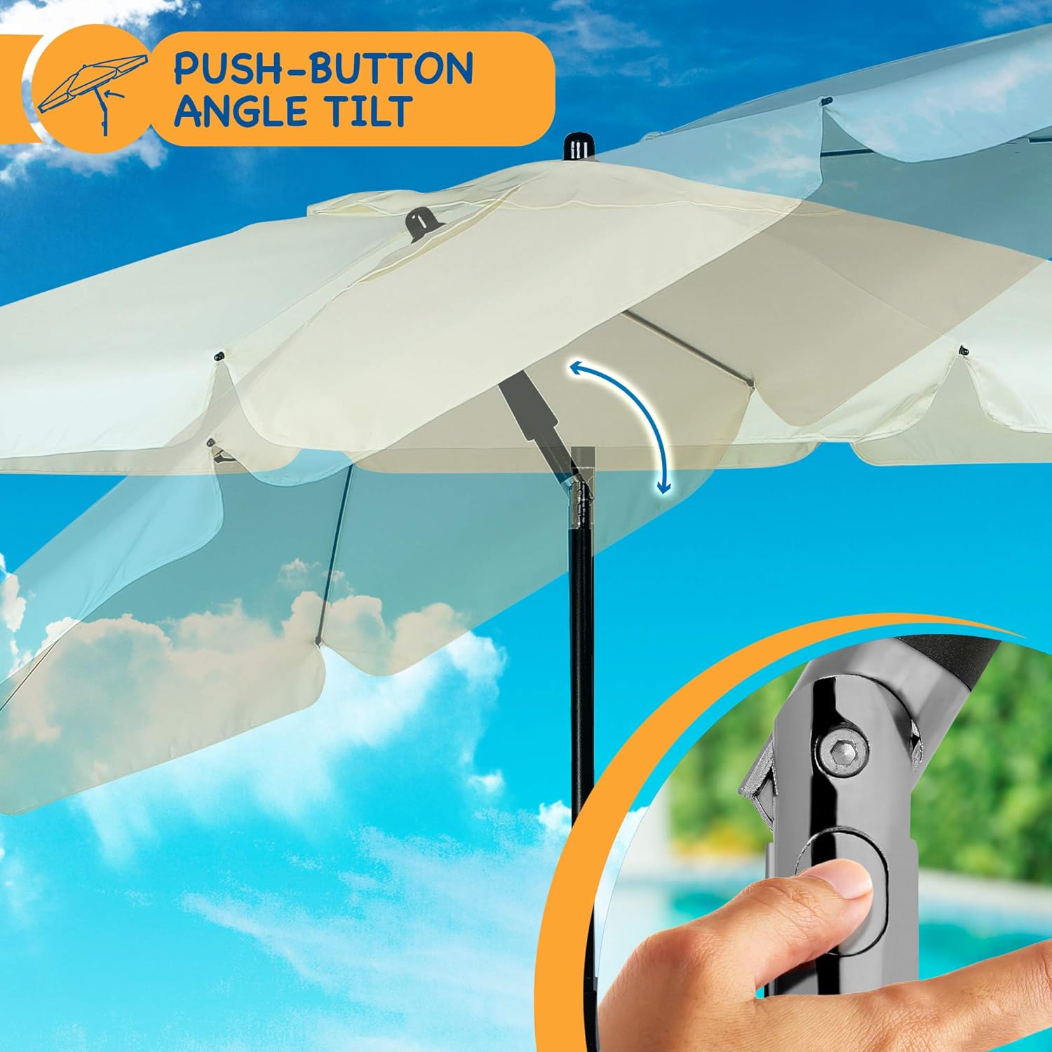 Thumbnail 4 de SUNMER 2M Beach Umbrella (Large Tilting) – Ivory, water-repellent & UV-protective parasol with 2-piece steel pole