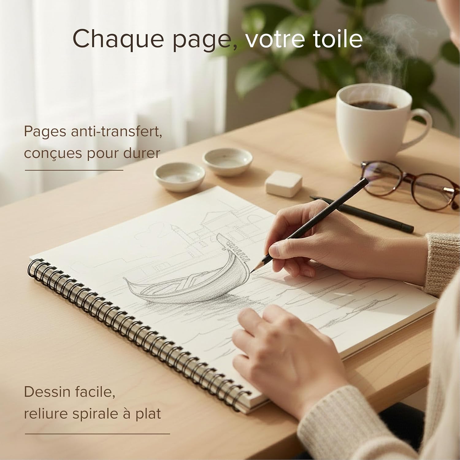 Detalle de Carnet à Dessin Relié A3 – Papier très épais 200 GSM, spirale 29 x 42 cm, 40 feuilles / 80 pages