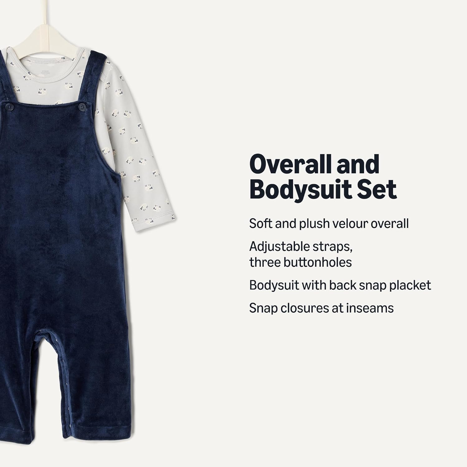 Detalle de Amazon Essentials x Sofia Grainge Unisex Babies' Velour Overall and Long Sleeve Bodysuit Set