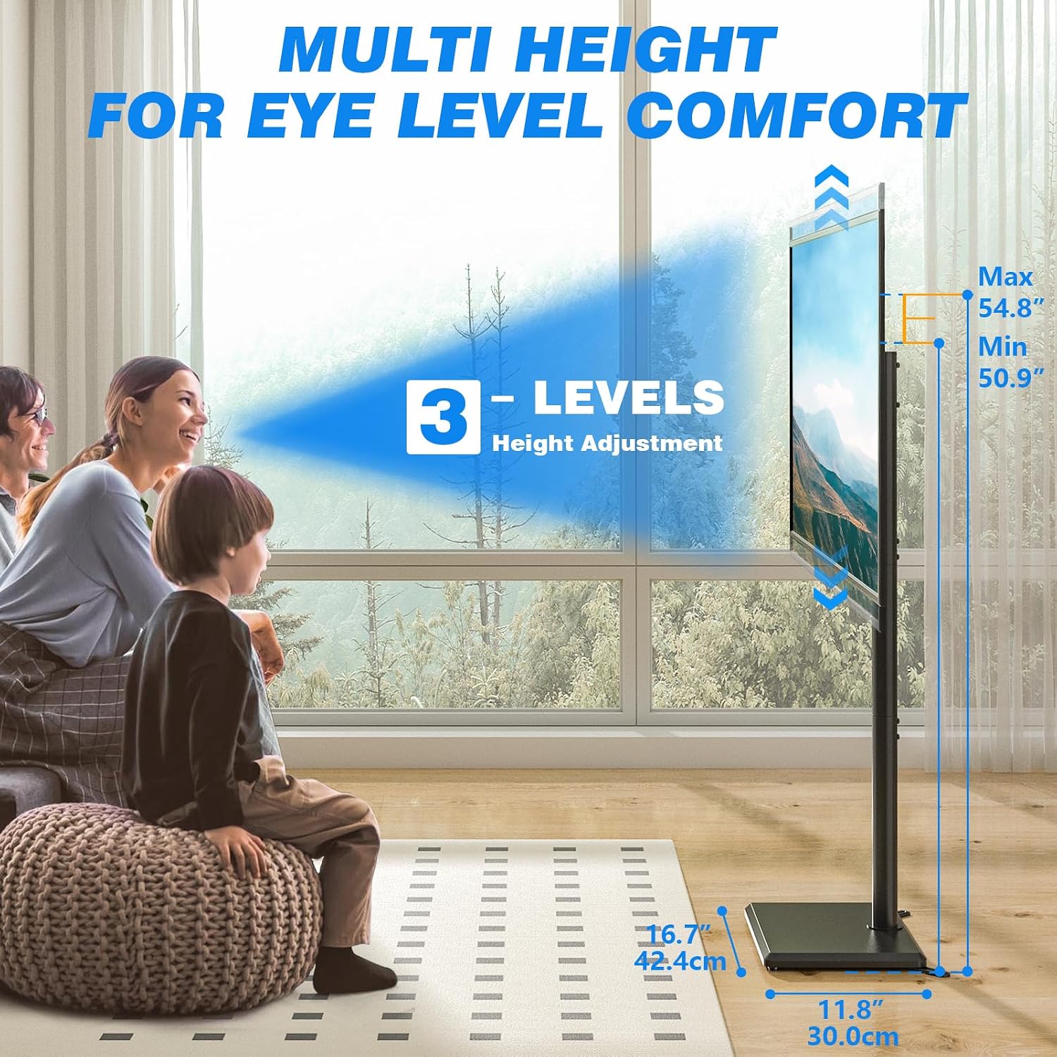 Detalle de Rfiver Swivel Floor TV Stand with Height Adjustment and Solid Wood Base
