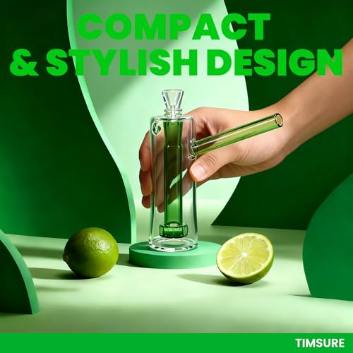 Thumbnail 1 de TIMSURE Glass Bong 13.5 cm – Dual-Tone Borosilicate with Two 14.5 mm Bowls, Green Stem and Clear Chamber